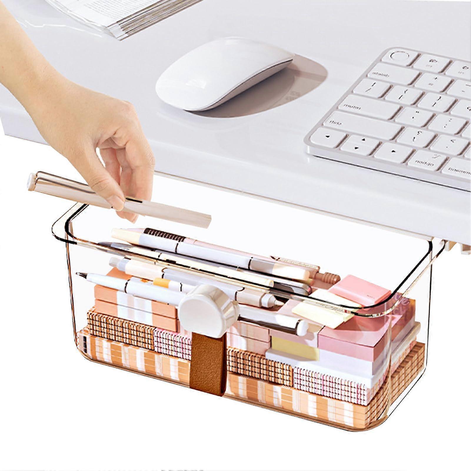 Under Desk Drawer Storage Box Hidden Design Sturdy Build Transparent Adhesive Storage For Home Office Stationery Cosmetics