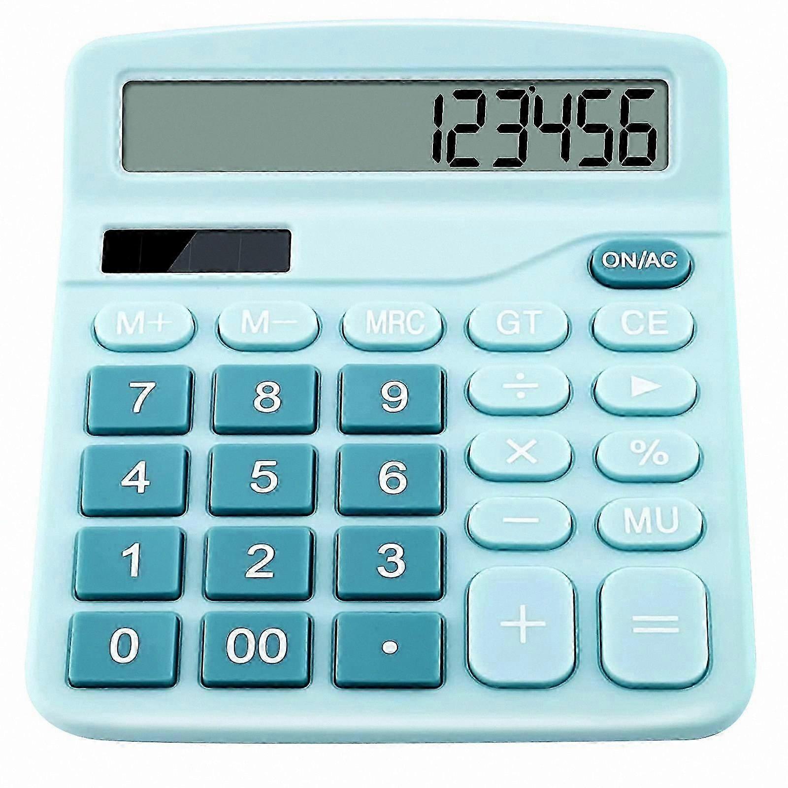 Solar-Powered Desktop Calculator with 12-Digit LCD Display, Big Button Design for Office Use (Blue)