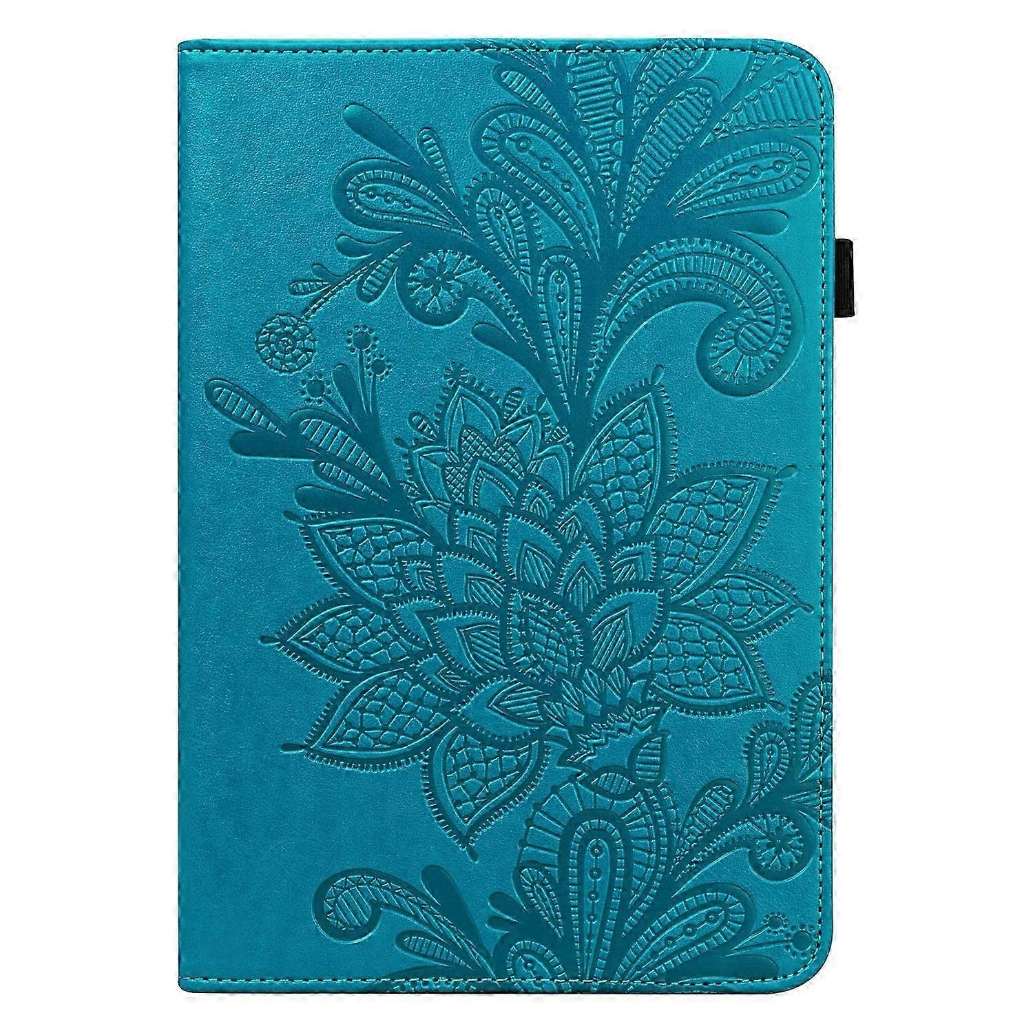 Tablet Case Lace Flower Embossing Pattern Leather Tablet Case For Lenovo Tab K10(Blue)