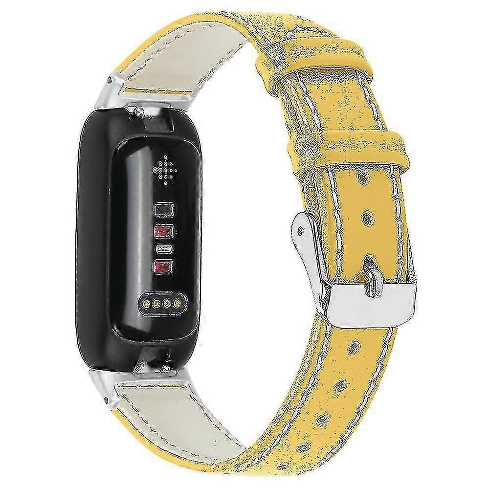 For Fitbit Inspire 3 Replacement Watch Strap Stitching Lines Top Layer Genuine Leather Wrist Band - Style A