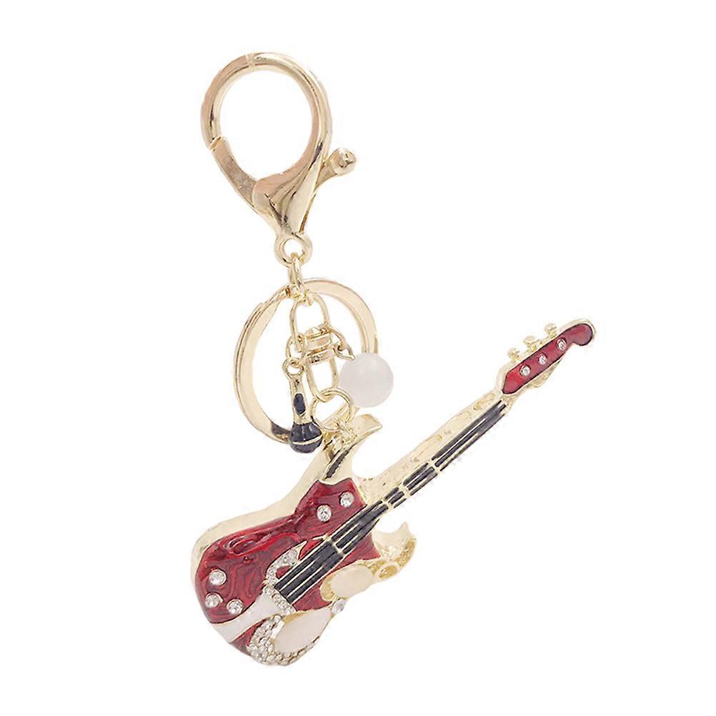 Sophisticated Design Guitar Pendant Charm Key Decorator for Backpacks Bags Purses Red Metal 1Set