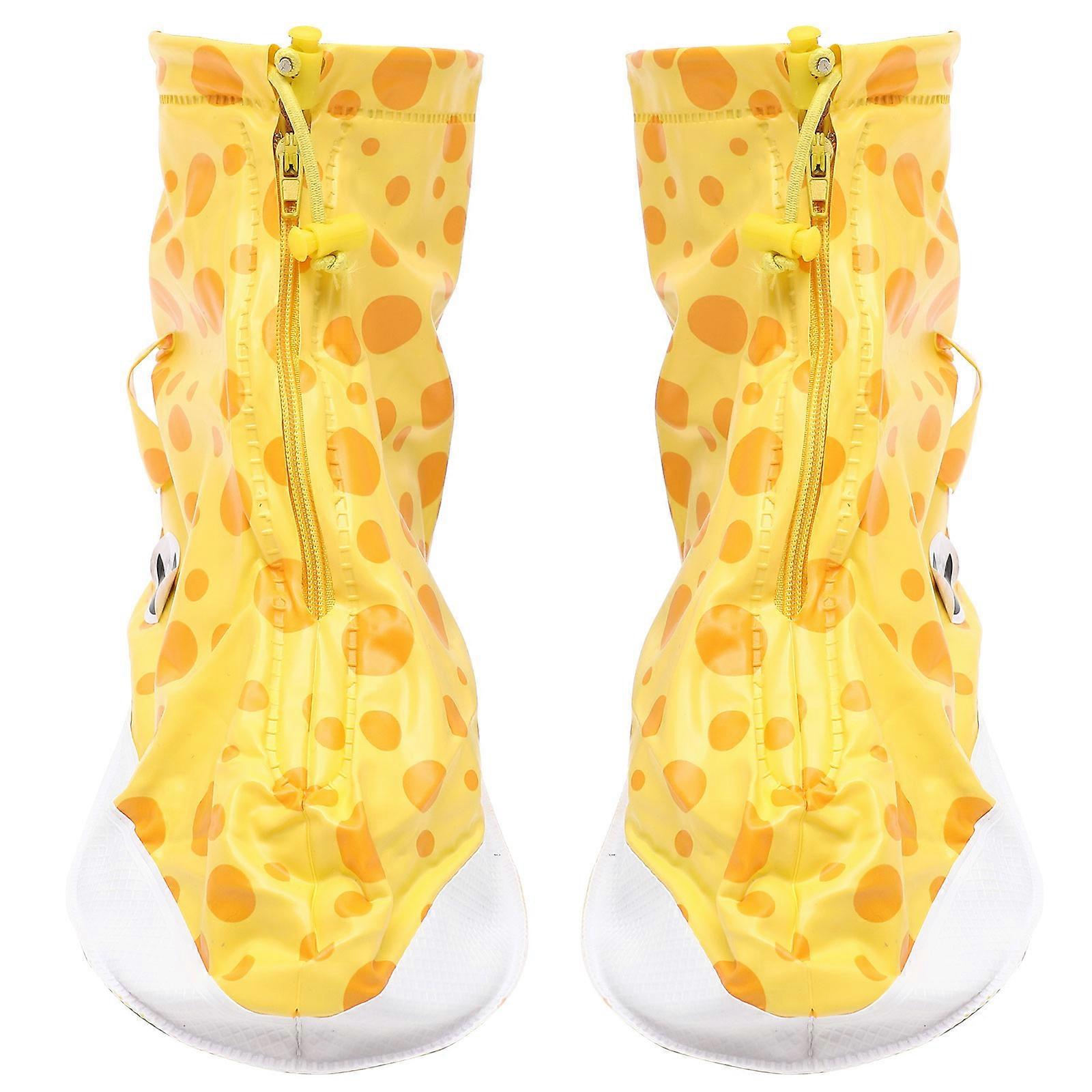Thicken Waterproof Shoe Cover Outdoor Activities Shoe Protector For Waiters Yellow Small Deer Pattern Size S 1 Pair