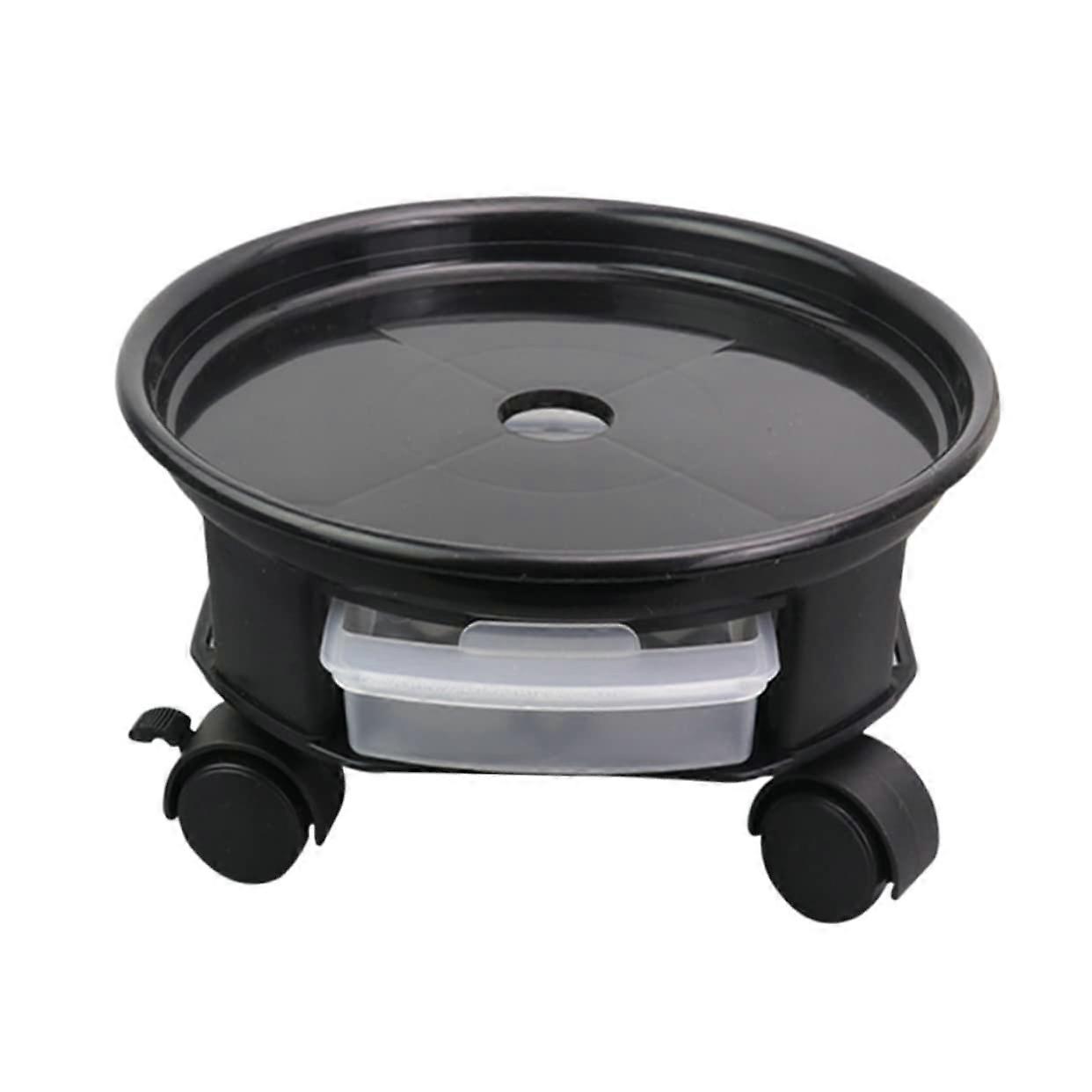 Round Plant Tray With Storage Compartment And Movable Coaster