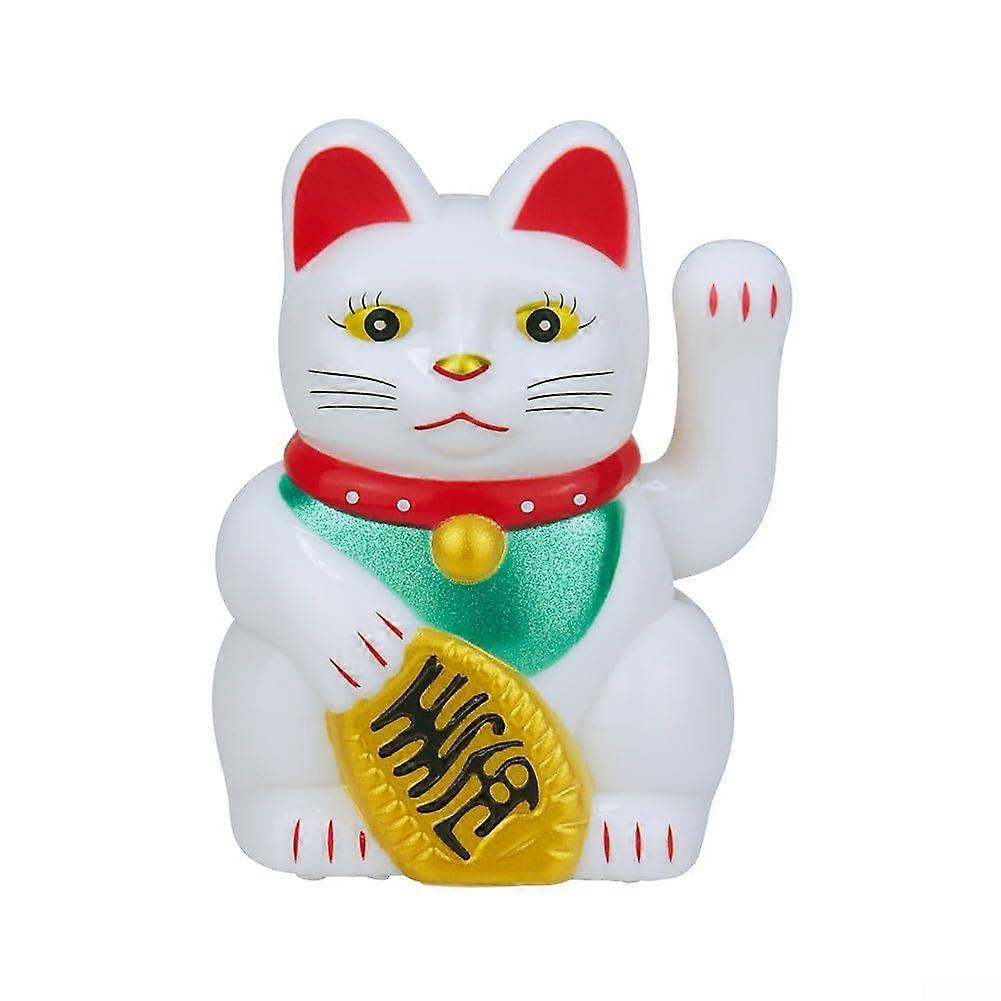 Lucky Cat Decoration Solar-Powered Automatic Waving Cat Ornaments For Home And Car Decor Black Wanliang-White
