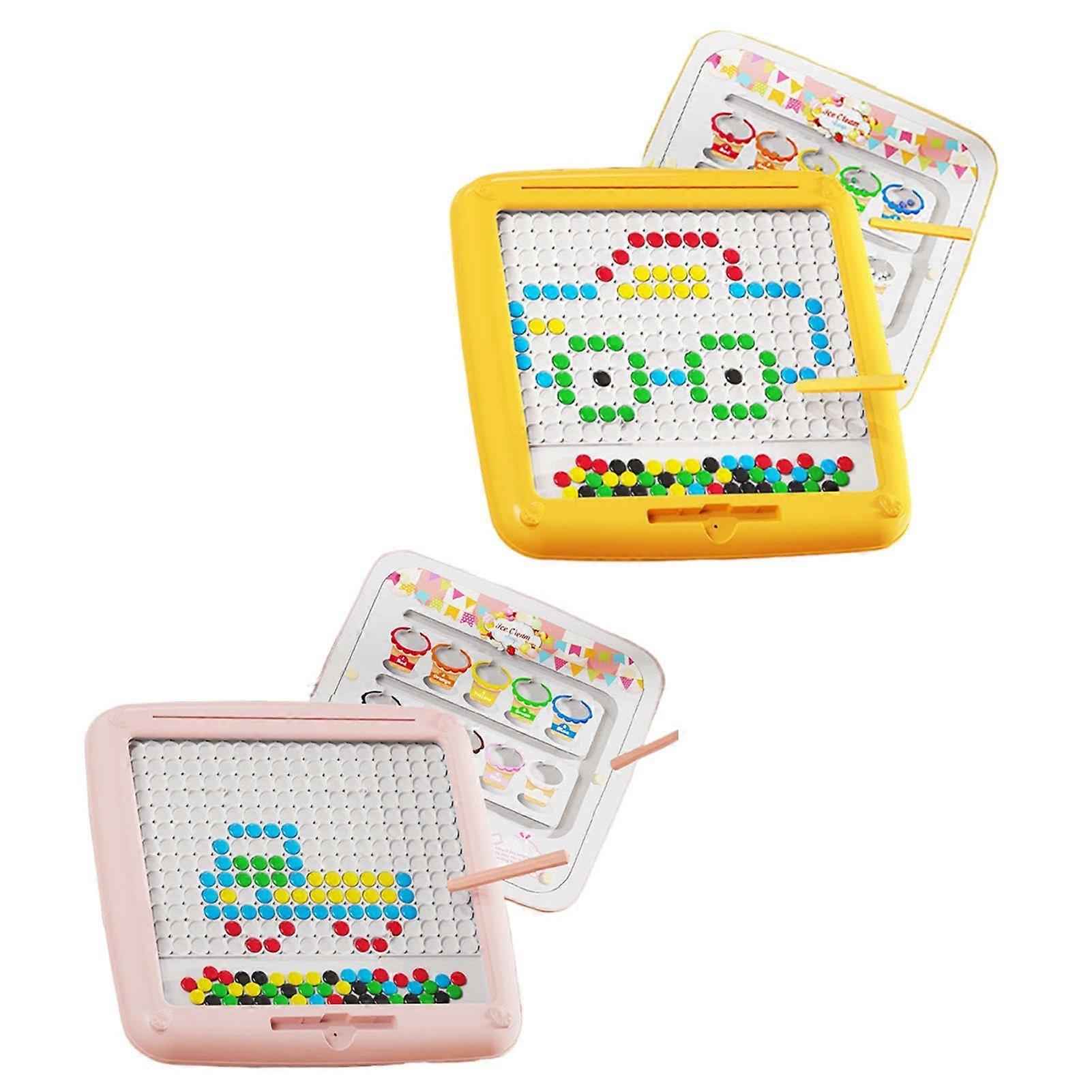 Magnetic Drawing Board with Dots, 2in1 Learning Doodle Board for Children 3 Pink