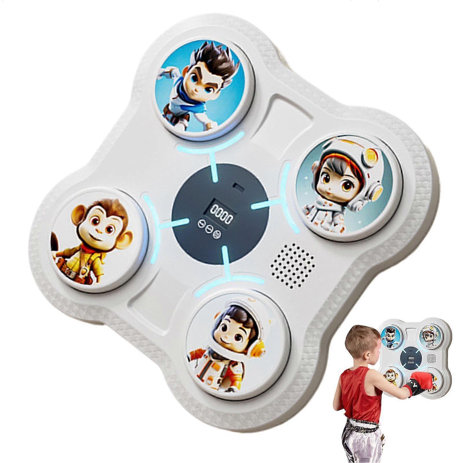 Music Boxing Machine Smart Punching Target Toys Music Boxing Machine Wallmounted Boxing Trainer with Gloves for Home Fitness Gym, White