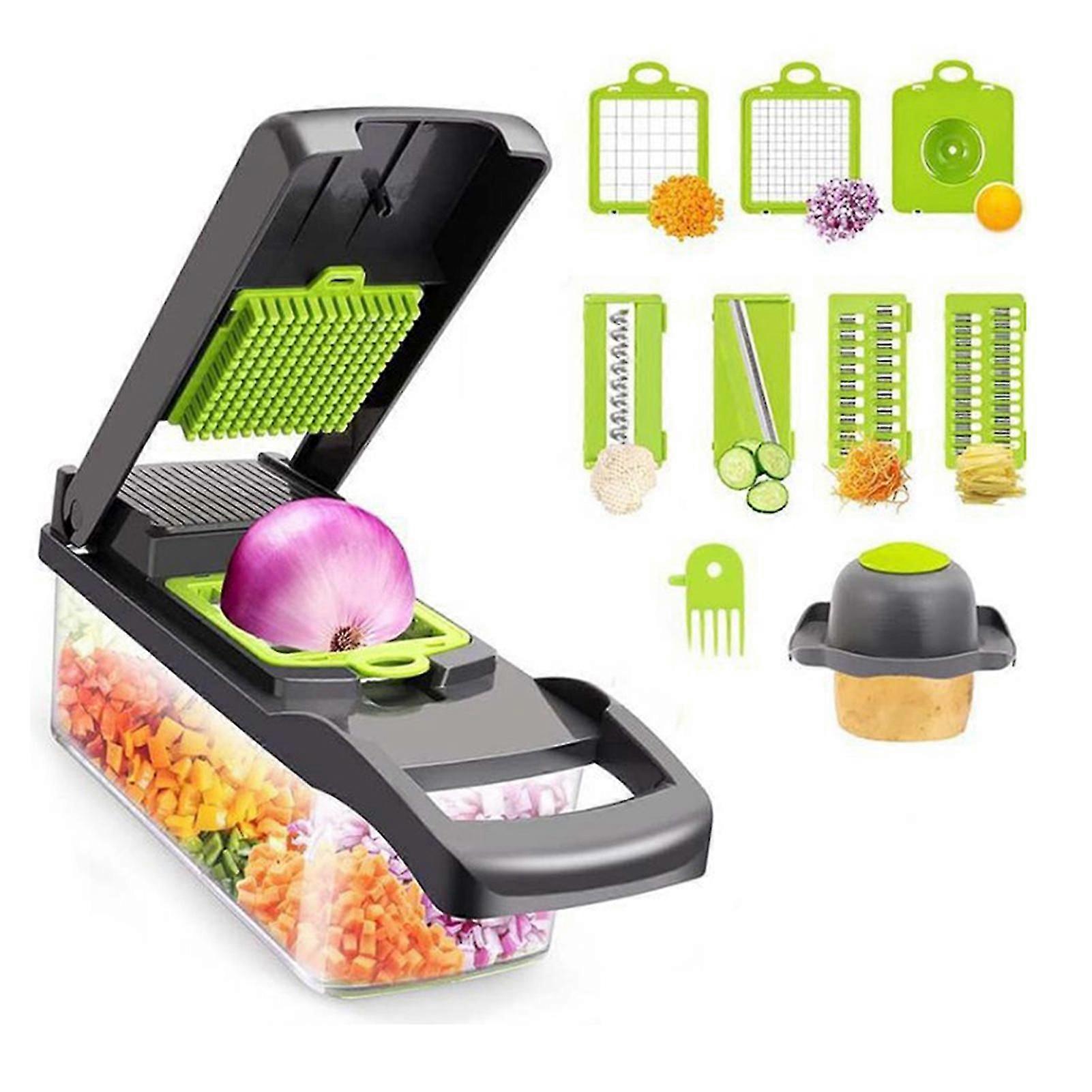 Multipurpose Vegetable Cutter 14-Piece Set Easy Cleaning Practical Veggie Cutter for Cucumber Carrots