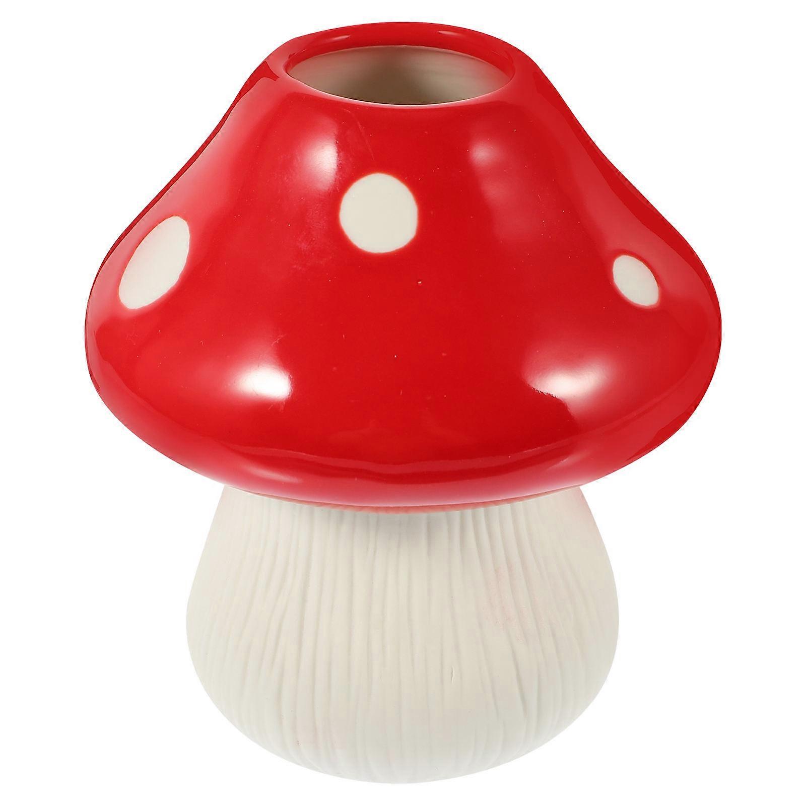 Mushroom Shape Vase Ceramic Water Cultivation Desktop Red Material 1Set