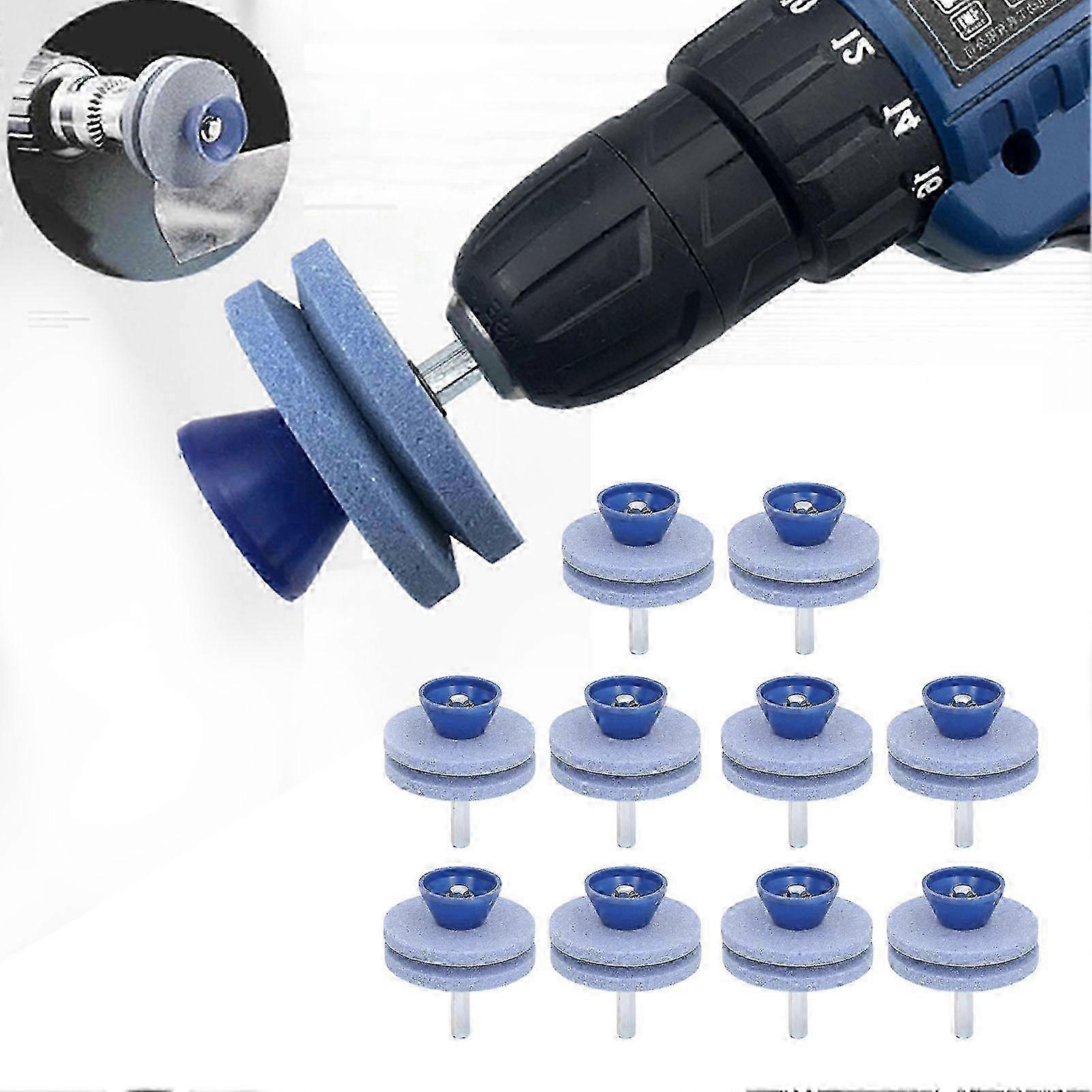 10Pcs Double Layer Lawn Mower Blade Sharpener Stone Replacement for Hand Drill Sharpening & Maintenance