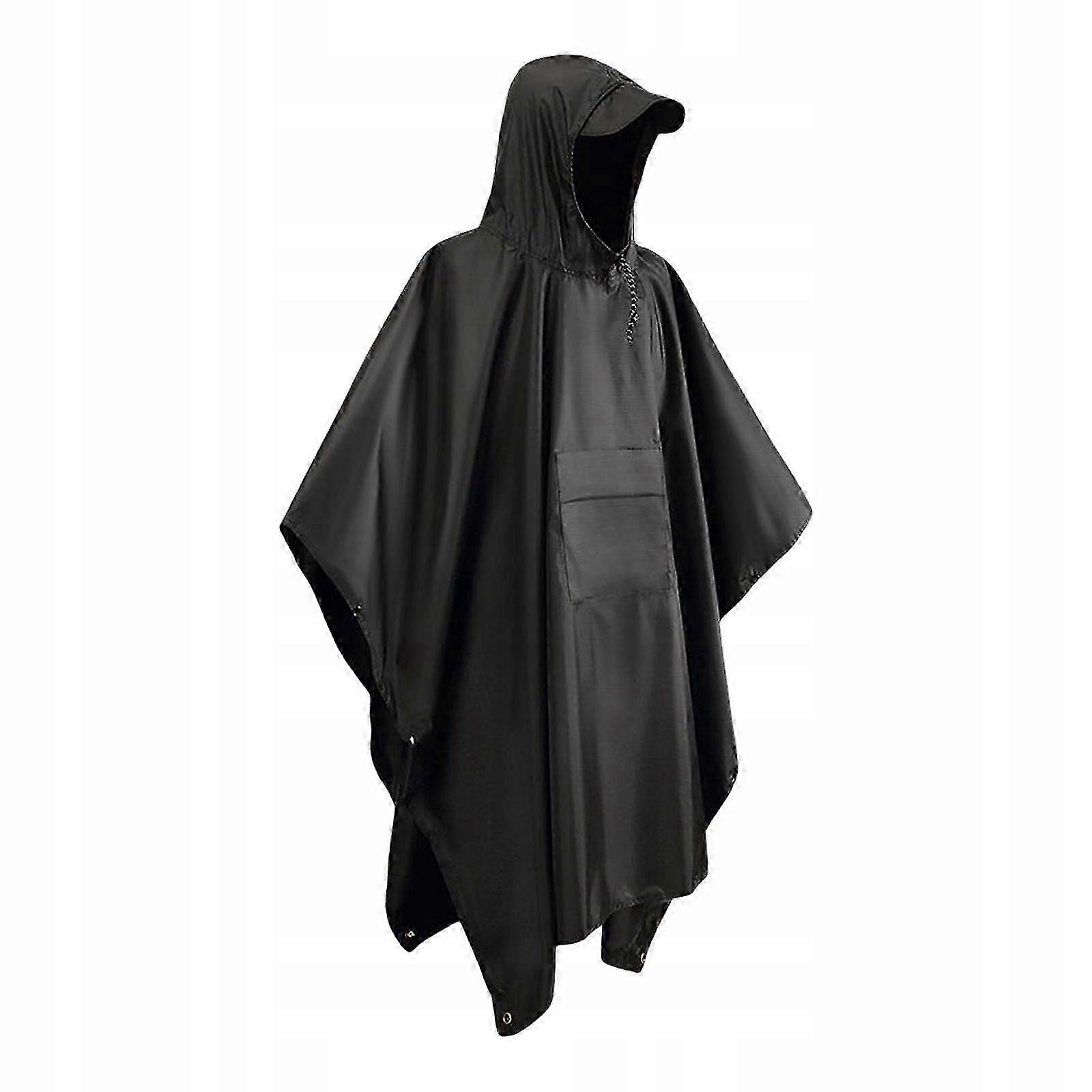 Lightweight rain poncho with large hood and secure pocket for hiking