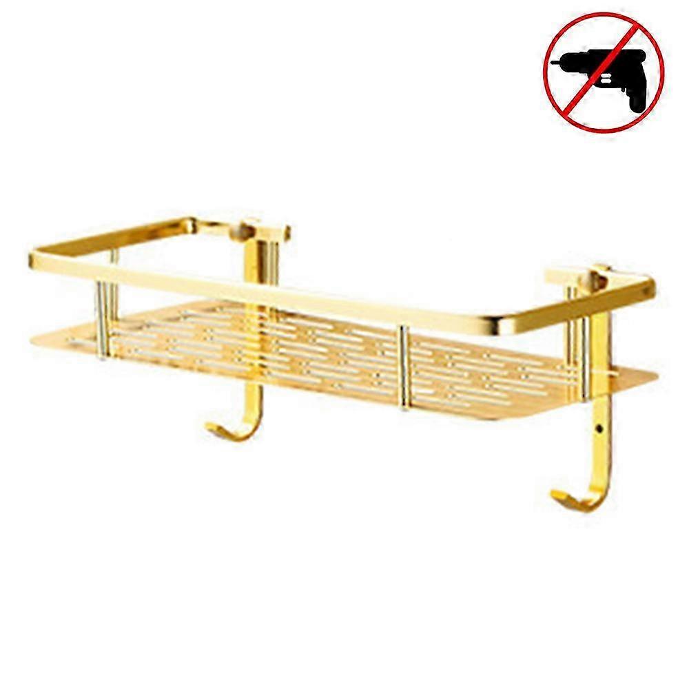 Single/Double Shower Caddy with Hooks, Adhesive Wall Mounted Organizer, Gold, Single Layer