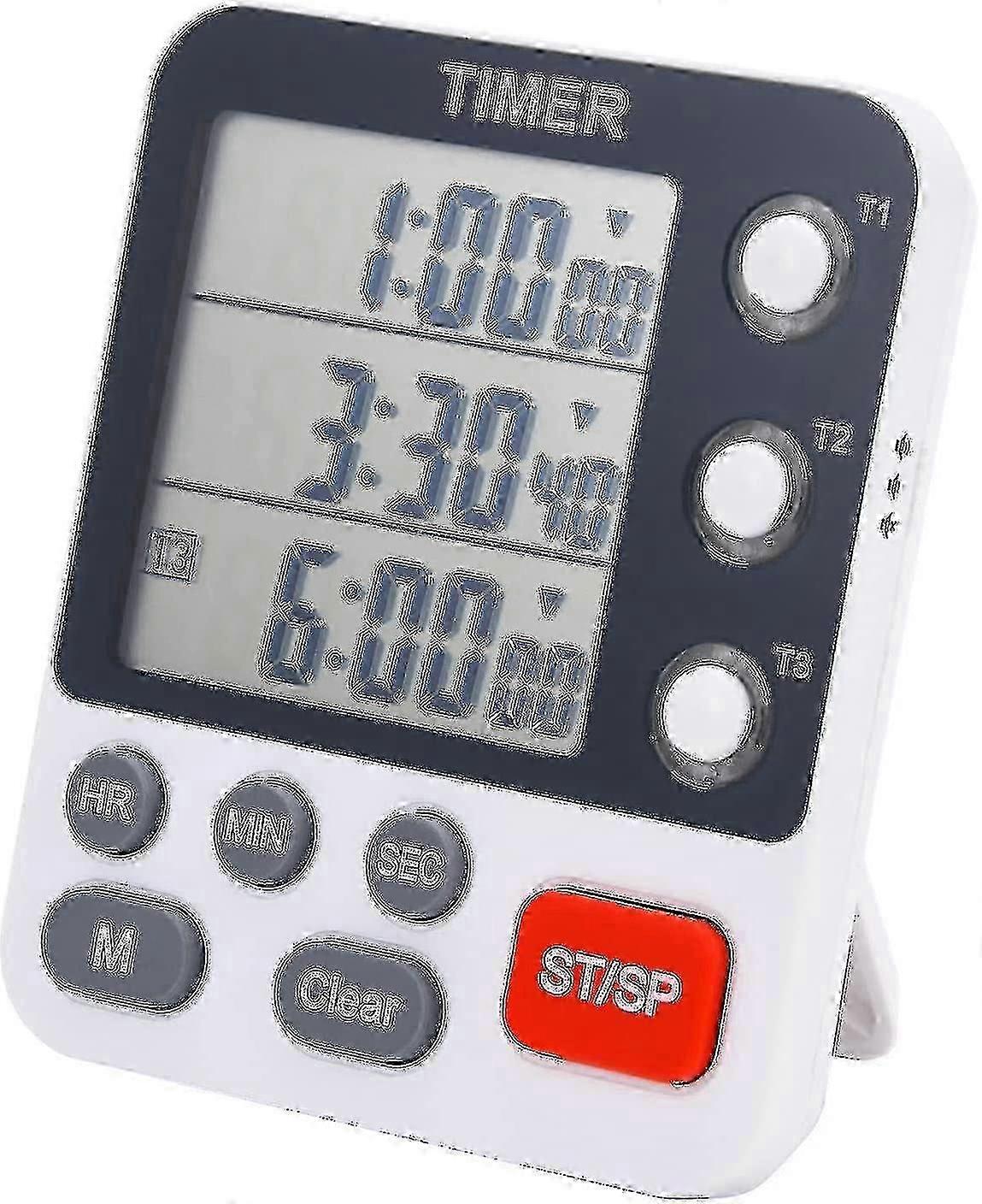 Triple Channel Kitchen Cooking Timers with Count Up/Down Feature and Large Display