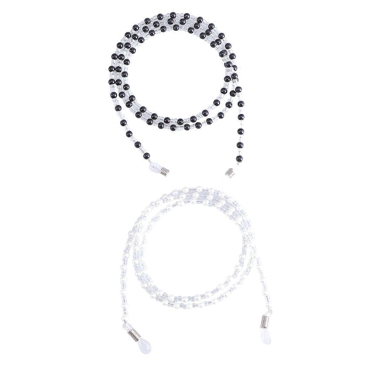 Beaded Eyeglass Chain Made of Glass and Silicone Comfortable to Wear Prevents Glasses from Falling Assorted Color 2pcs