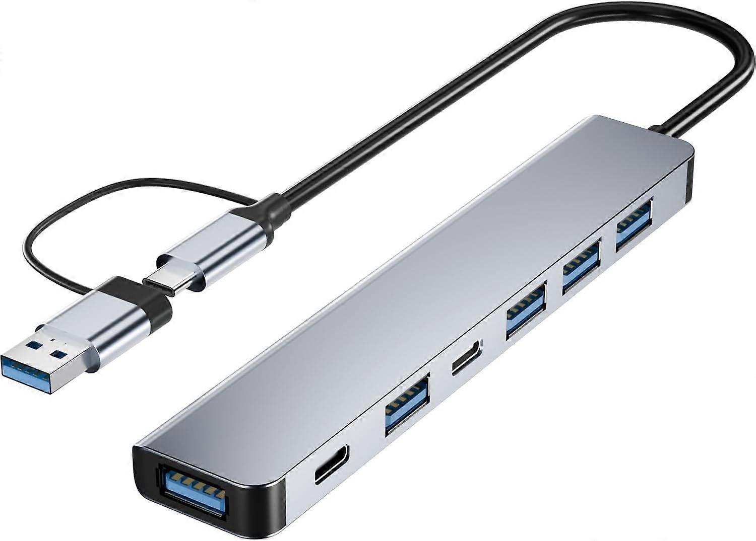 USB C/USB Hub,Aluminum 7 in 1 USB C & USB Hub with USB 3.0, USB 2.0 Ports for PC/Laptops/MacBook Pro(Silver)