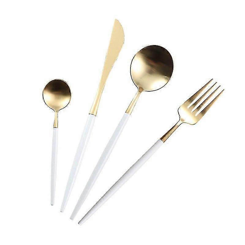 Bestickset, 4 delar vitt och guld