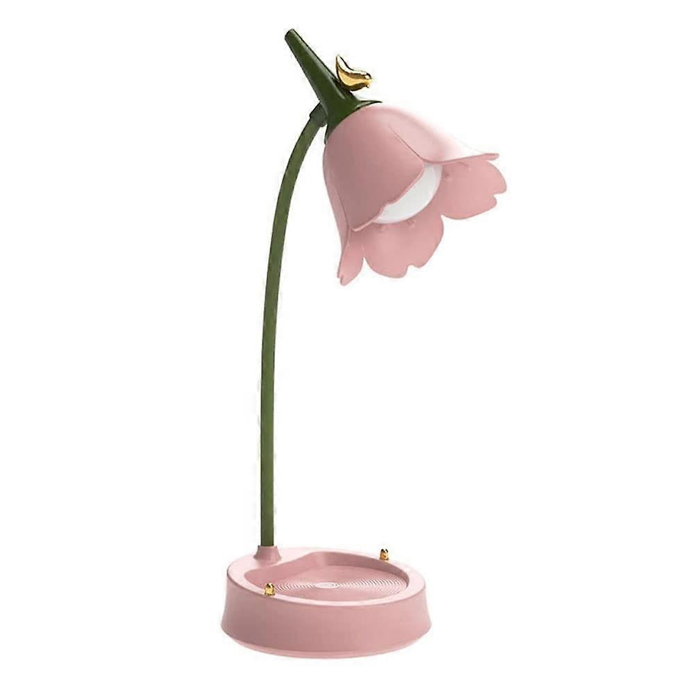 LED Table Light USB Rechargeable Eye Protection Desk Lamp With Flower Lampshade And Phone Holder