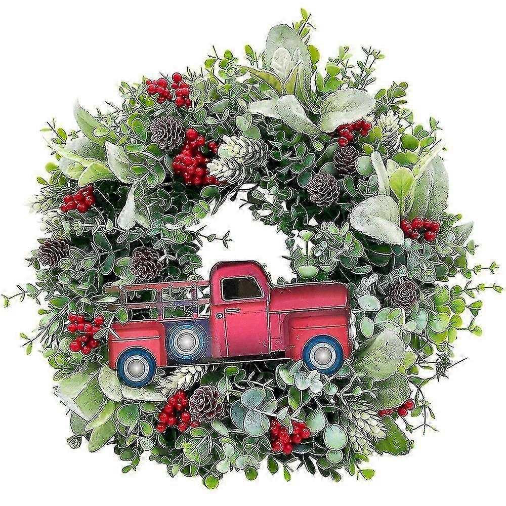 Vintage Truck Berry Fall Wreath for Front Door Vintage Christmas Wreath Holiday Pinecone Wreath Han