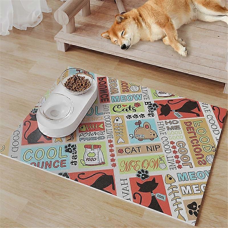 Graffiti Print Cat Food Mat NonSlip Absorbent Washable Cartoon Print Pet Feeding Mats For Dogs And Cats 50x70cm Model 8