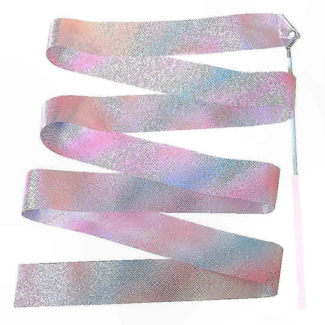 Rainbow Twirling Gymnastics Ribbon for Rhythmic Dance and Ballet Practice with Flashing Star Rod