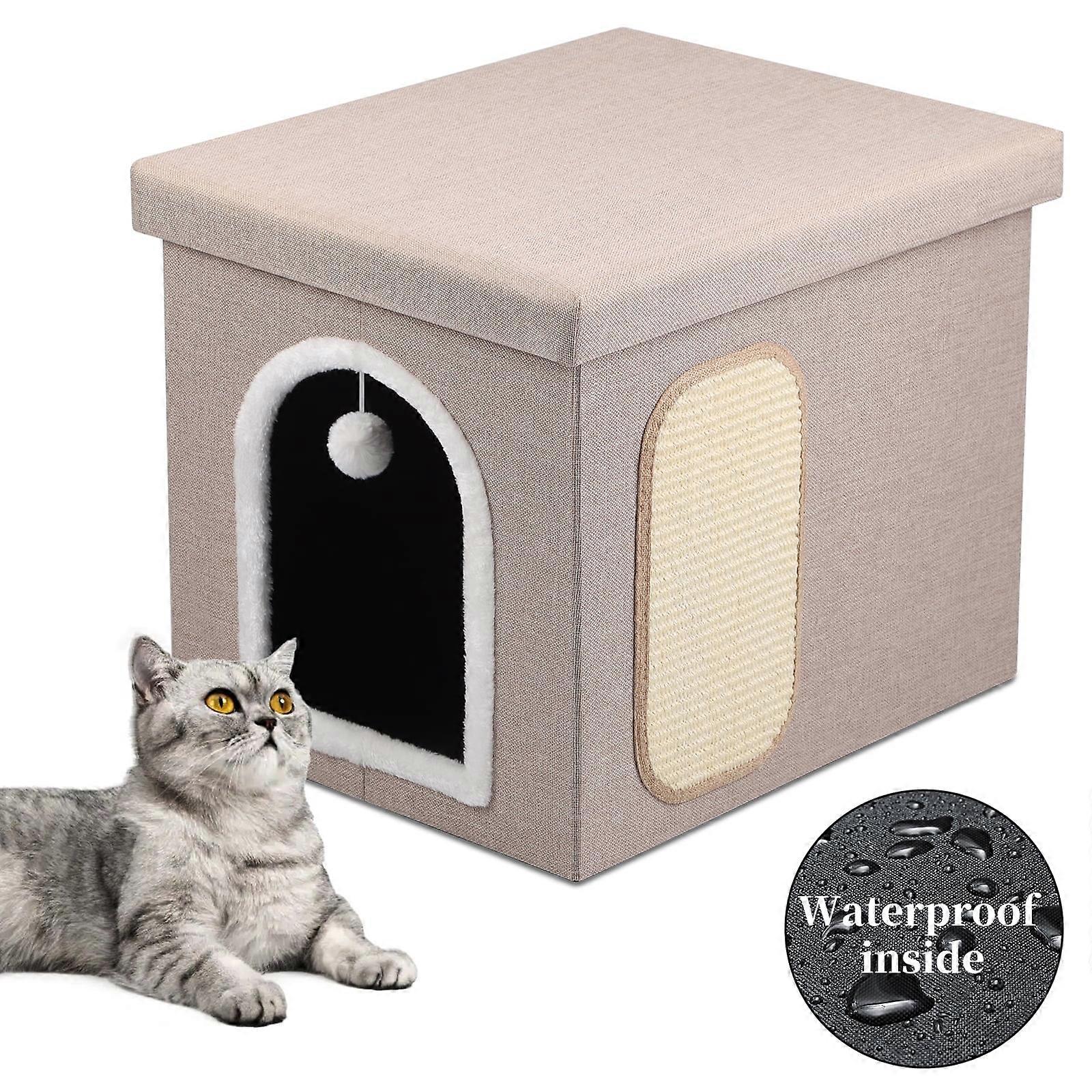 Cat Litter Box Enclosure Furniture, Foldable Hidden Litter Box with Mesh Storage Bag, Litter Box Furniture with Waterproof Inside, Easy Clean