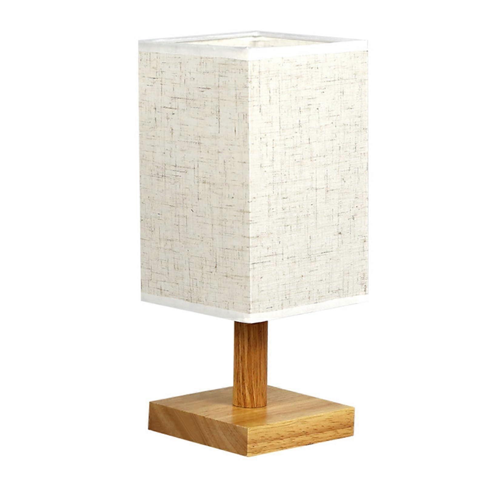 Retro Bedroom Table Lamp with Square Fabric Lampshade, Natural Wood Base, USB Plug, Ideal for Bedside and Study Use