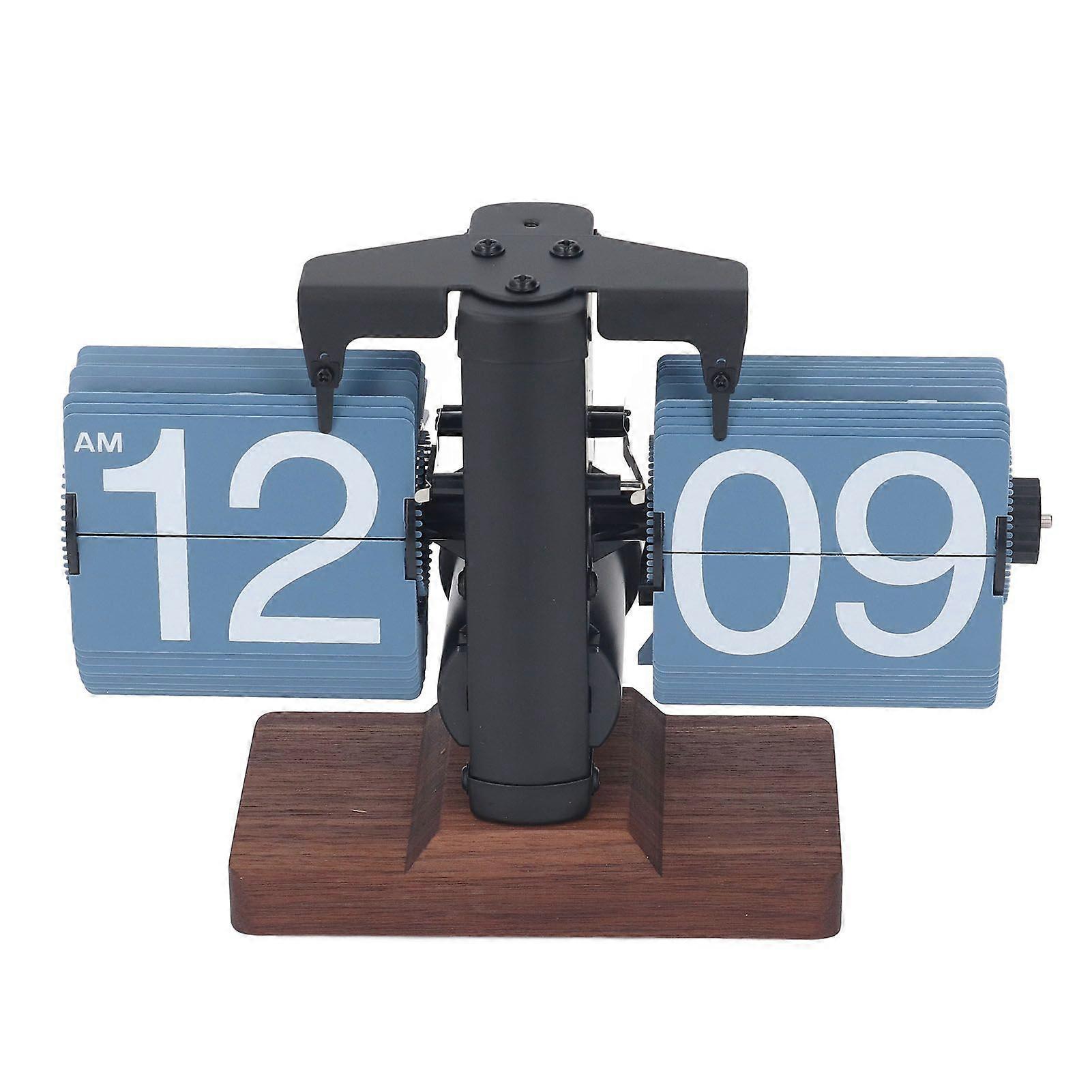 Digital Flip Desk Clock 12 Hours Single Sided Battery Powered Retro Mechanical Auto Flip Down Clock with Wood Base for Living Room Office Black Frame 