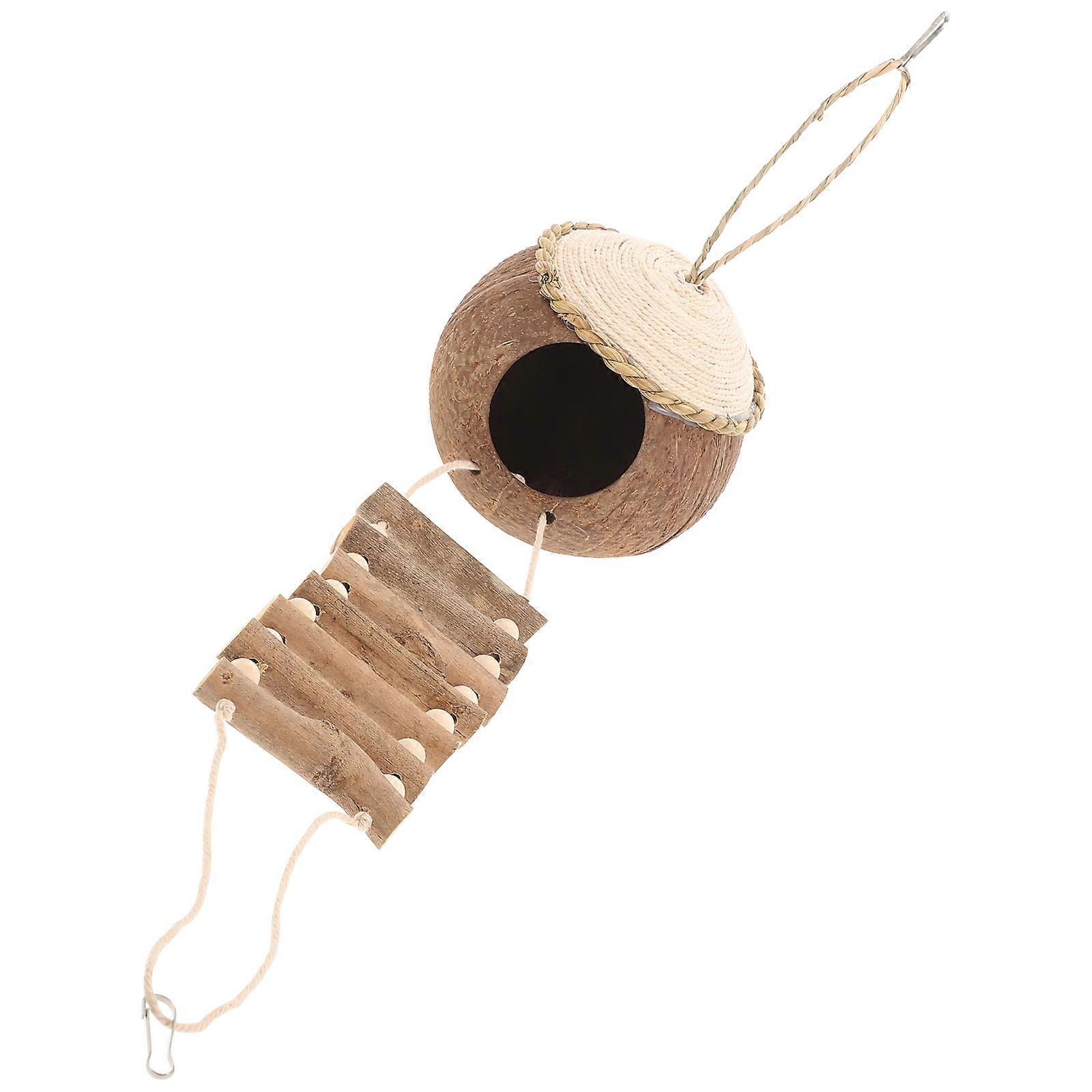 Hanging Bird Nest Coconuts Shell Bird House for Parrots 2Sets with Ladders