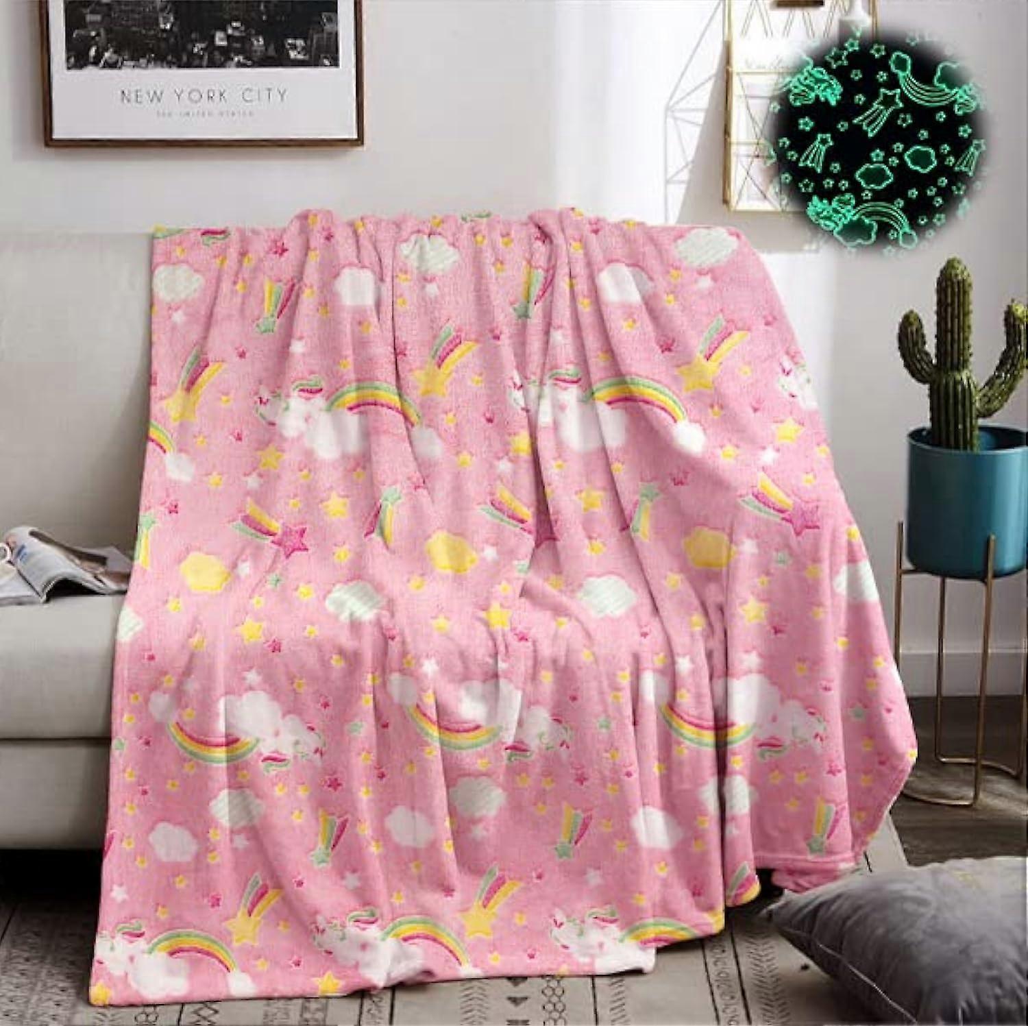 Glow In The Dark Unicorn Blanket 60x78in D Model Flannel Plush Throw For Kids Bed Sofa Chair