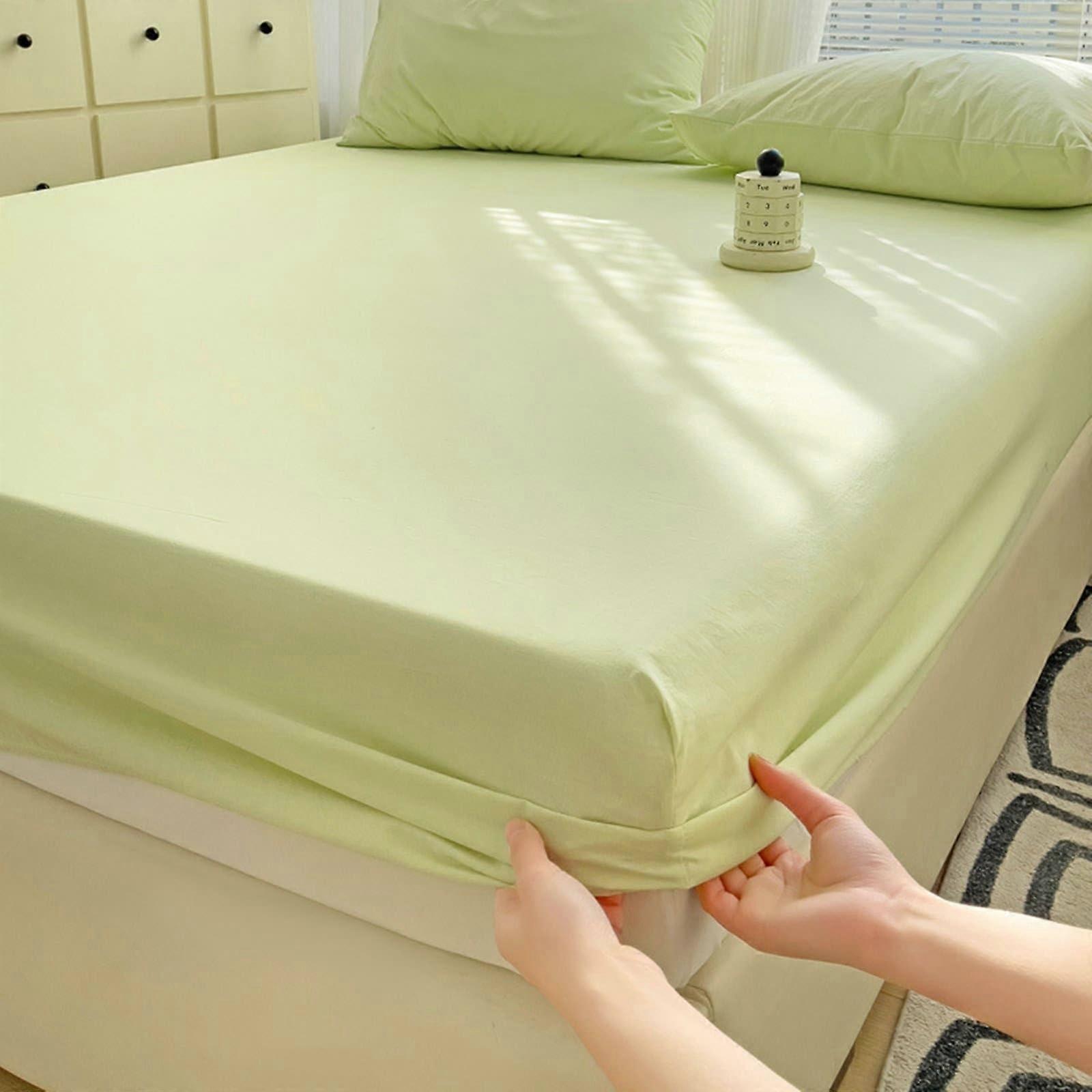 Bedding Set Cotton Bed Sheet Set Creamy Green Solid Color Washed 79x47 Inches With 1 Pillowcase All Season 120x200cm