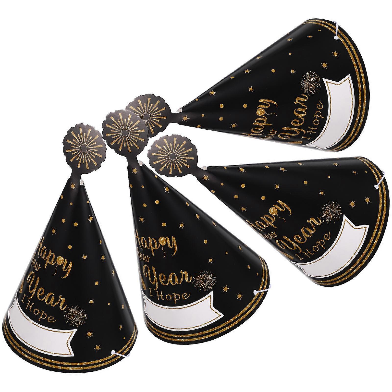 New Year Party Cone Hats Paper Hats for Party Use 12Pcs Black