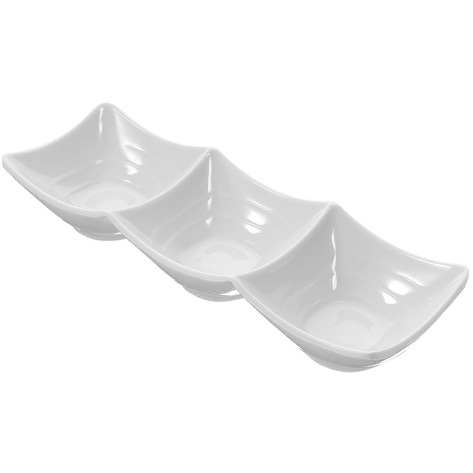 Serving Dishes And Platters White Color Three-Grids Appetizer Serving Dish For Snack Serving 9.6×3.3×1.8In Dipping Sauce Holder 1Pcs