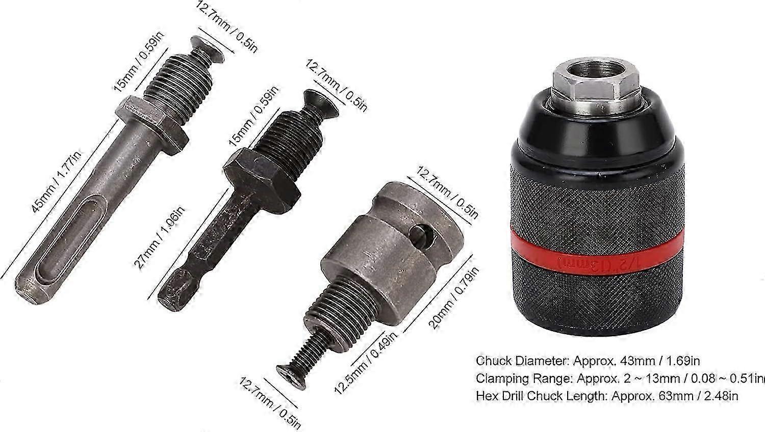 2025 Keyless Hand Drill Chuck Self Tightening 1 / 2in 2 ‑ 13mm Clamping Range Quick Changing Tool (o03uknz8qr-11)