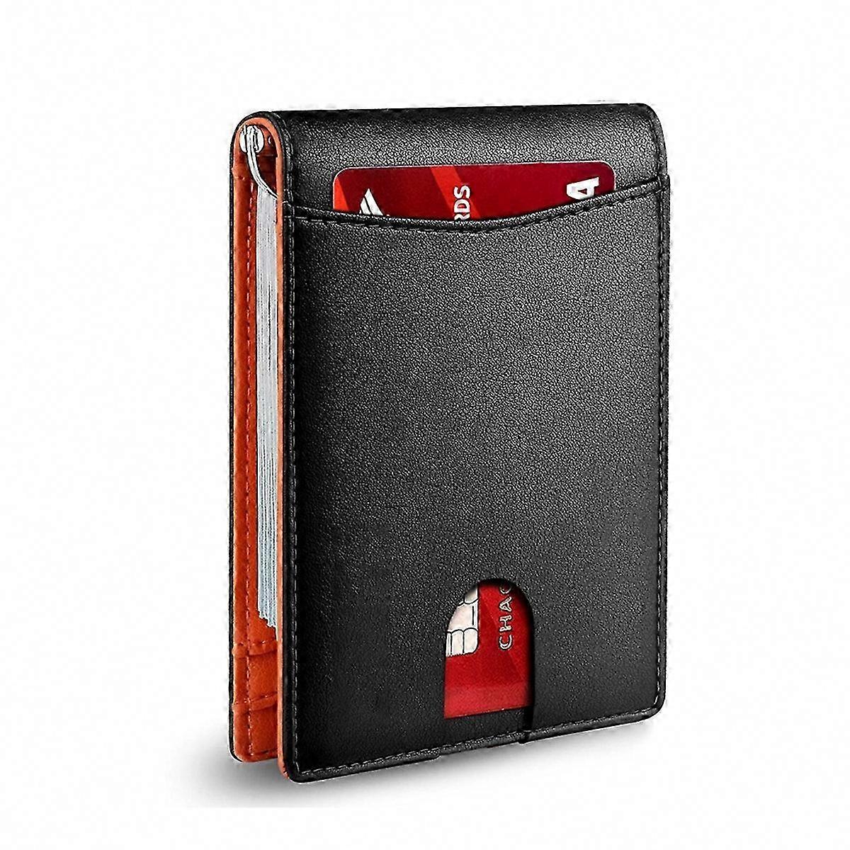 Slim RFID Blocking Leather Wallet for Men with Money Clip and Credit Card Holder