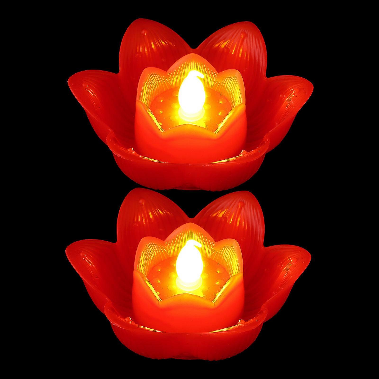 LED Electronic Lotus Candle Light 2 Pcs Realistic Design Flameless Small Red Flower Lamp For Home And Garden Use