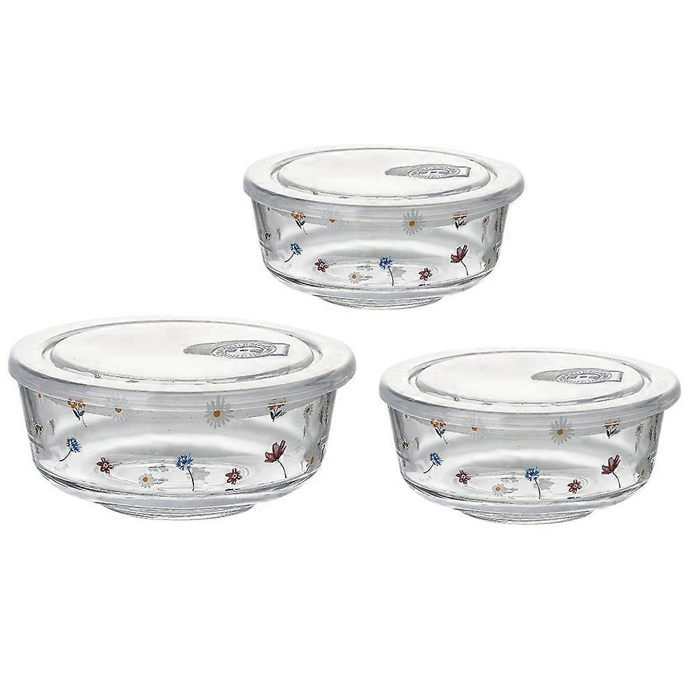 3Pcs Clear Salad Bowl With Lid Round Shape For Room Use Stylish Food Serving