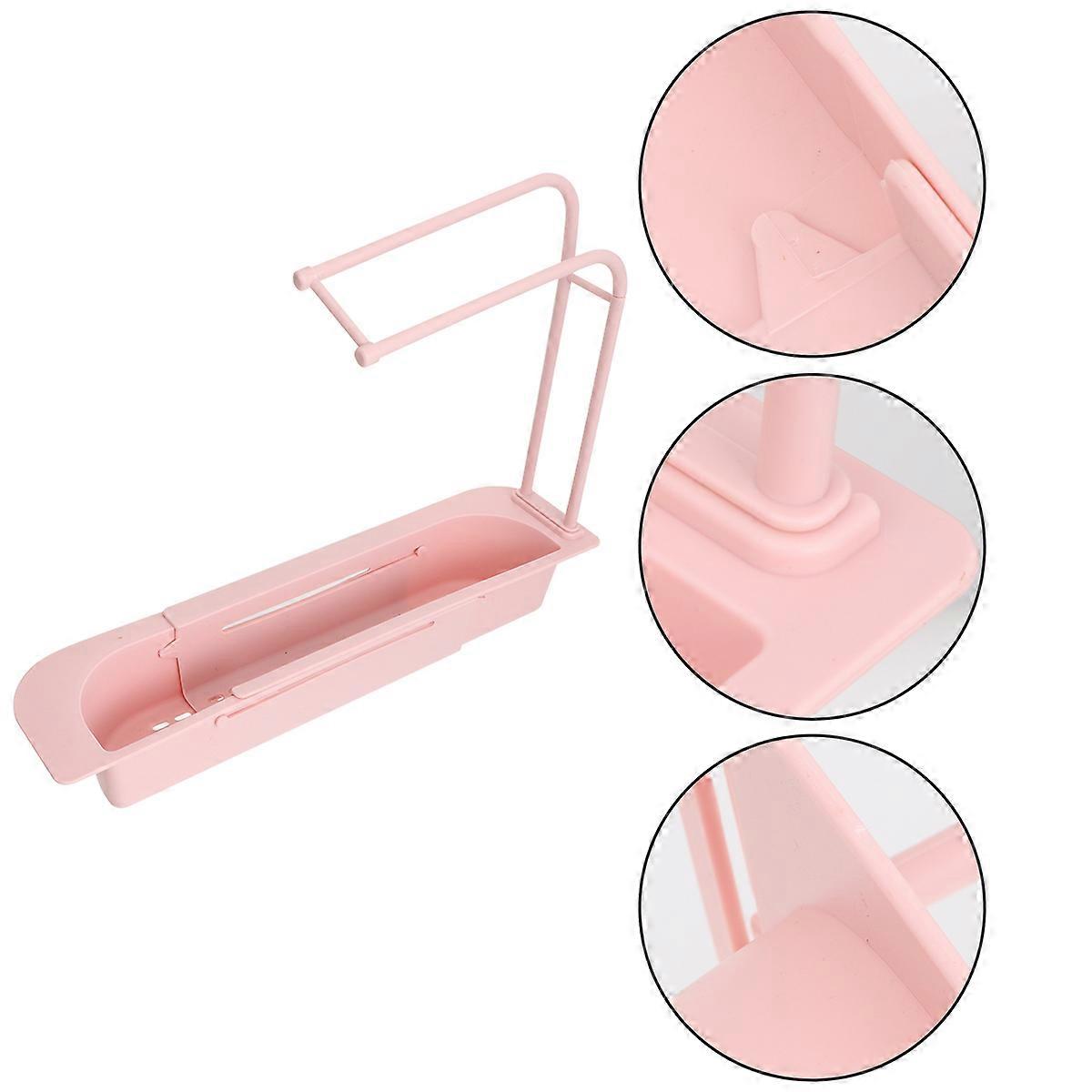 Telescopic Shelf Kitchen Telescopic Storage Rack Rectangular Modern Design Pink Color 14.2×3.3×2in 1Pack