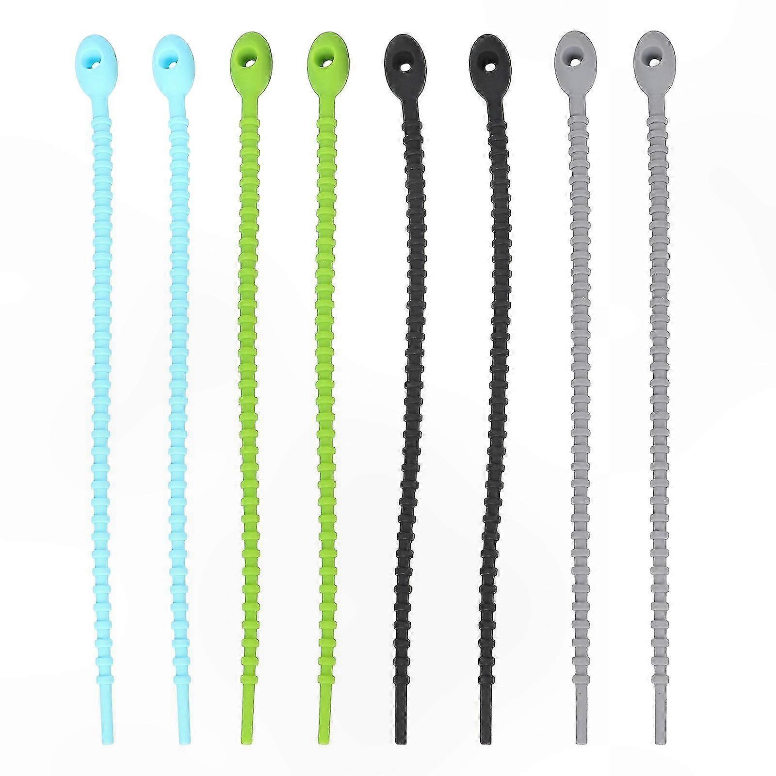 8-Pack Silicone Food Ties for Kitchen, Vegetable Binding Bands, Multi-Use Organizing Straps
