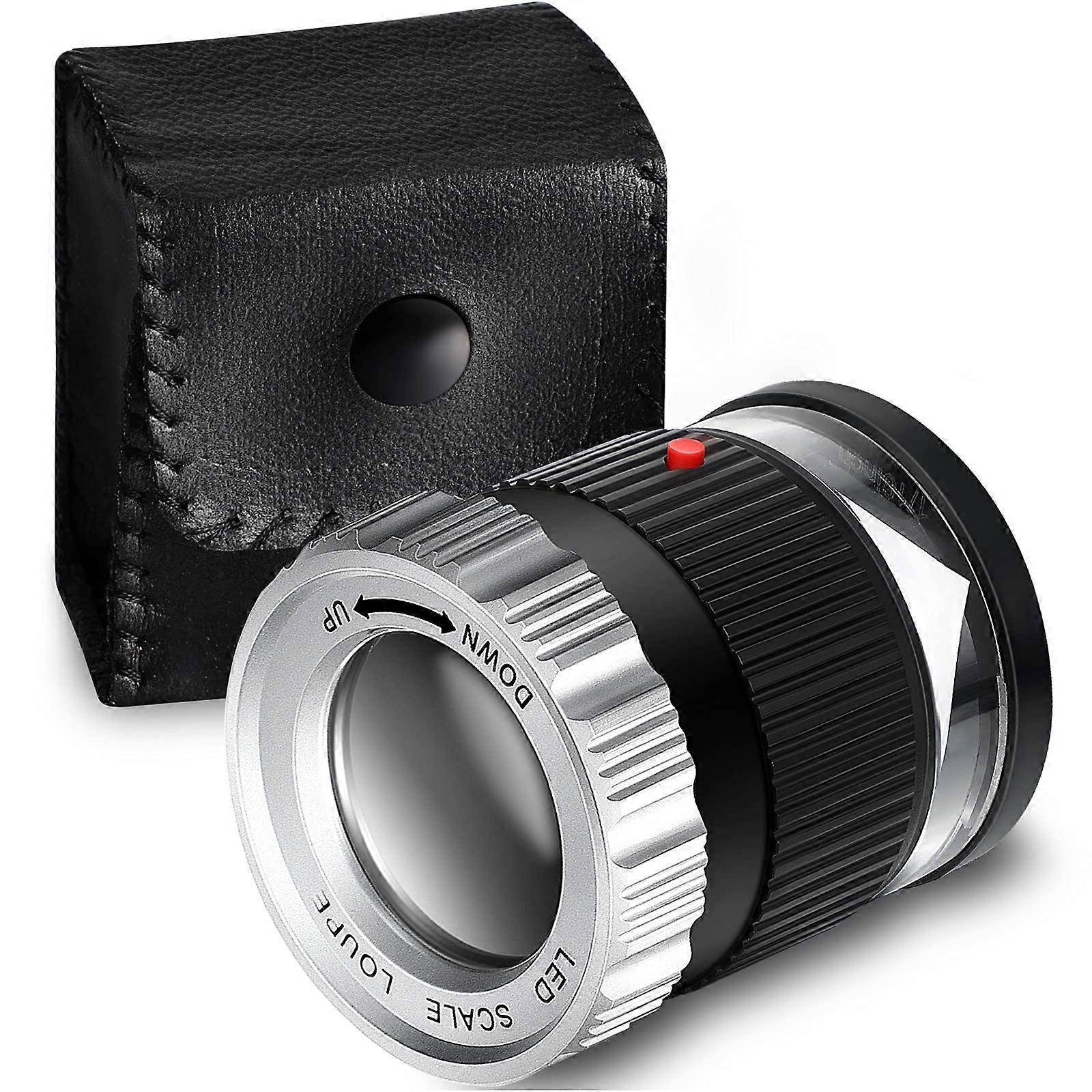 30X Pocket Magnifier with Scale LED UV Light Illuminated Magnifying Glasses Adjustable Focal HD Loupe Jewelry Tool Reading Lupa