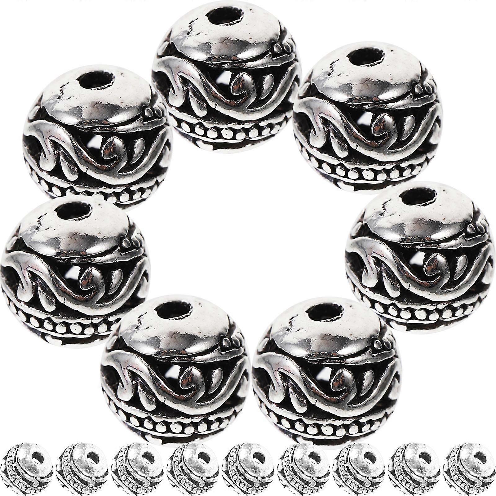 Στρογγυλές μεταλλικές χάντρες για κατασκευή βραχιολιών 50 τεμάχια χάντρες από ασημί κράμα