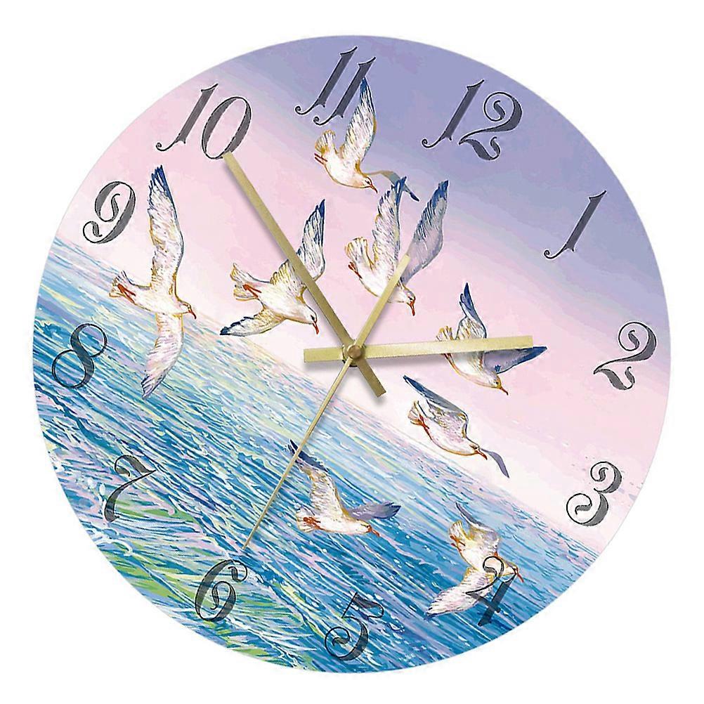 Printed Wall Clock for Daily Use 2Pcs Acrylic Hanging Seagull Pattern