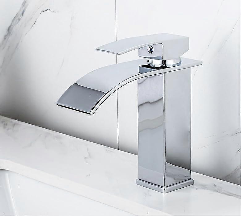 Waterfall Faucet Black Lacquered For Basin Sink, Hot And Cold Water, Electroplated LowProfile Basin Faucet Model