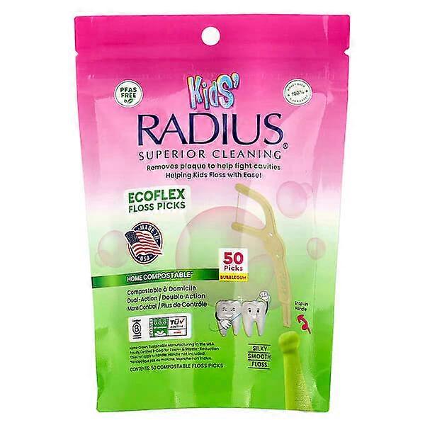 RADIUS, Kids, EcoFlex Floss Picks, Bubblegum, 50 Compostable Floss Picks