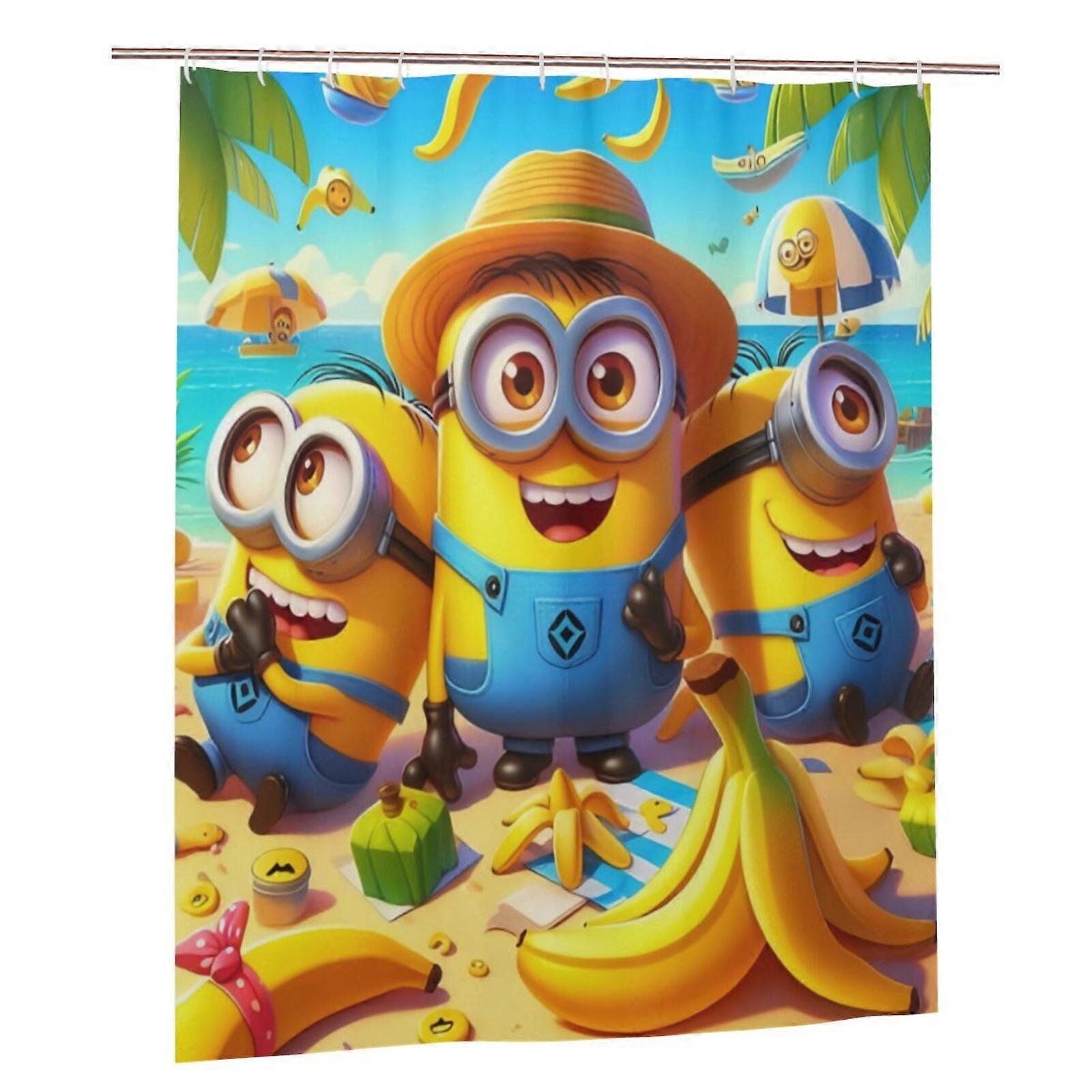 Minions Shower Curtain 60x72in, Waterproof Polyester, Quick-Drying, Weighted Hem, Machine Washable with 12 Hooks