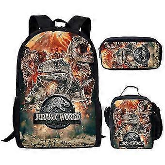 Rucksack mit Jurassic Park-Motiv, bedruckt, für Kindergarten und Grundschule, Federmäppchen, 3-teiliges Set (1 Stück) - HGDMV 25-26s