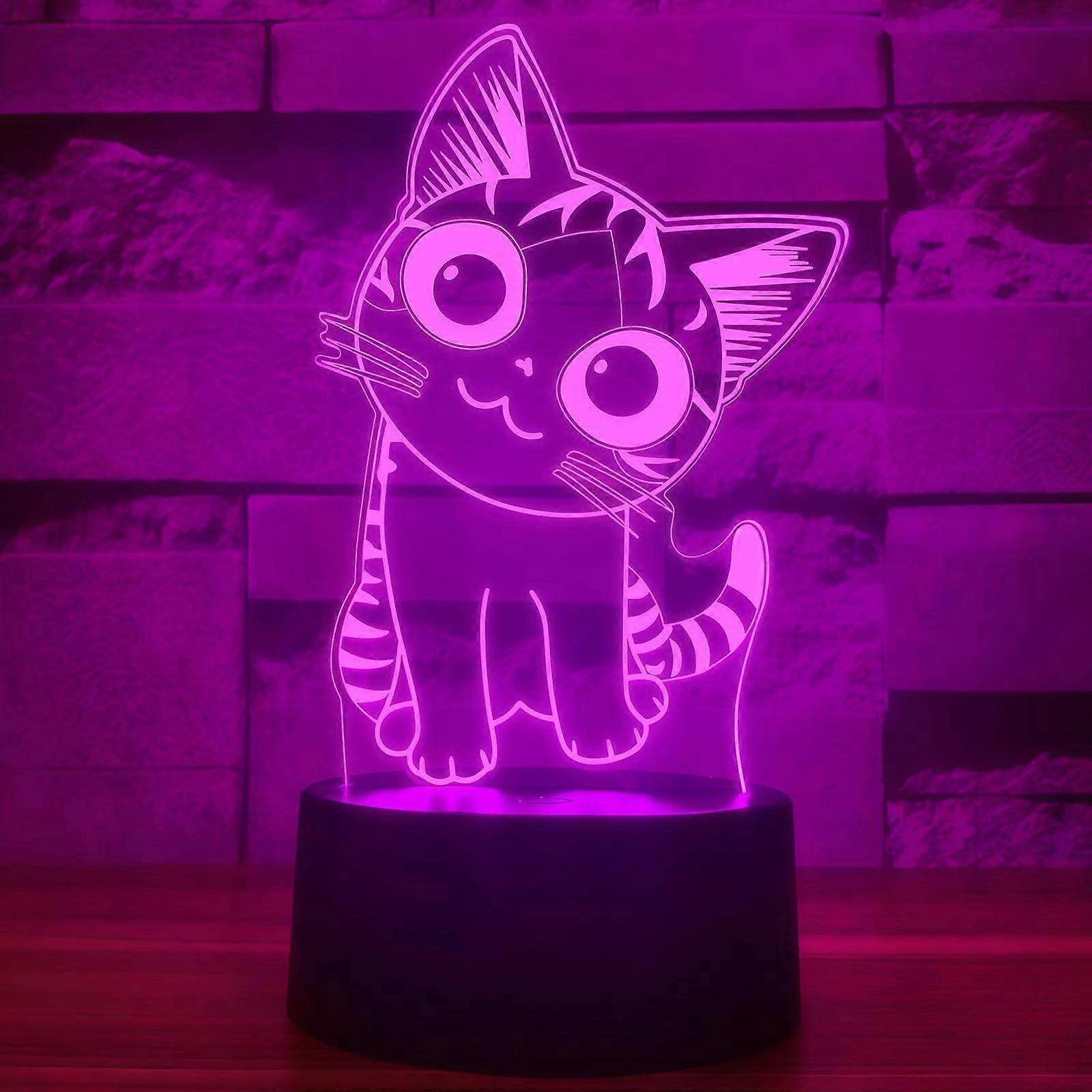 Cat 3D Night Light 7Color AutoChange USB Powered Table Desk Optical Illusion Lamp With Smart Touch