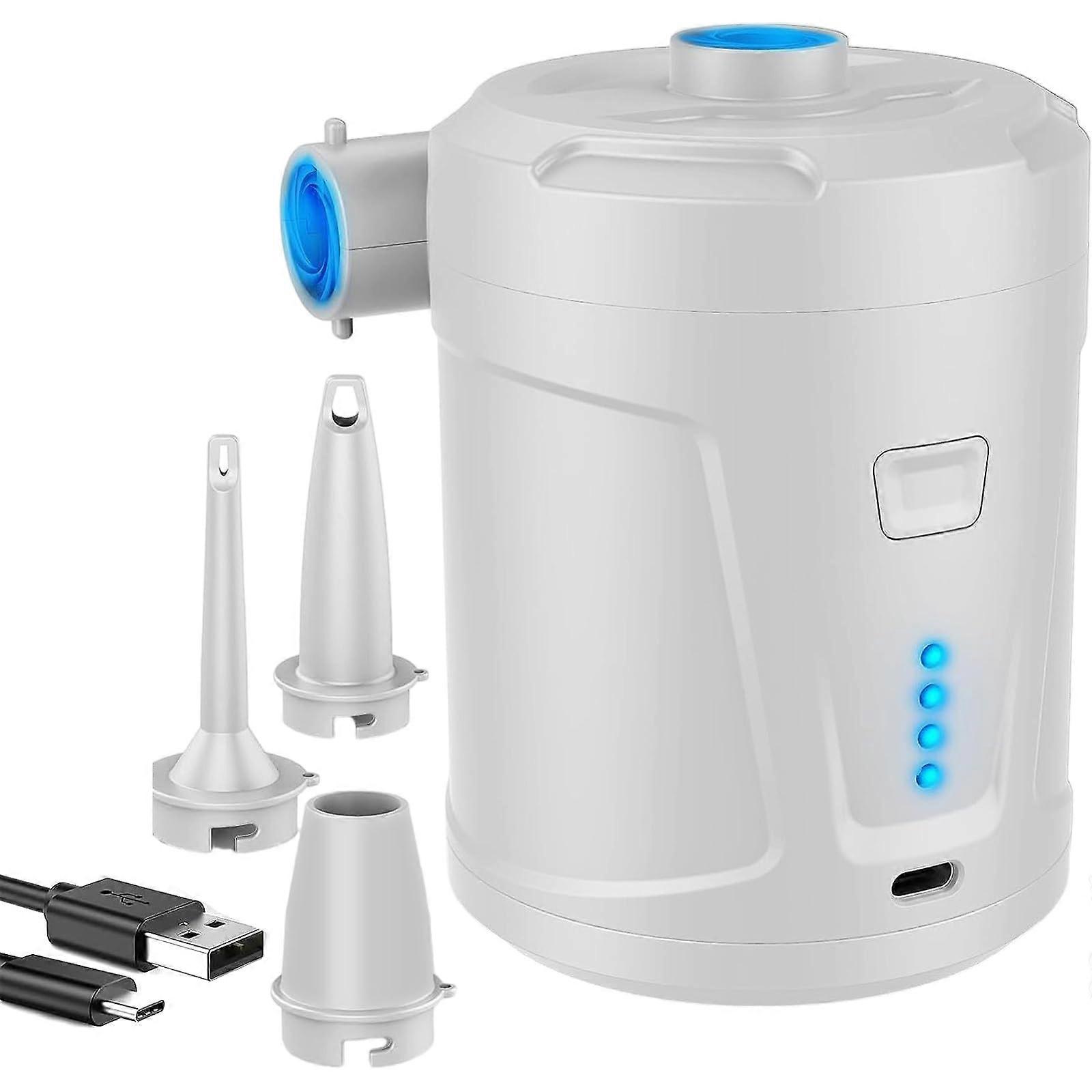 DualMode Rechargeable Inflator With LED Pressure Display, Nozzle For Tires, Yoga Balls, Pool Floats, Outdoor Use, White