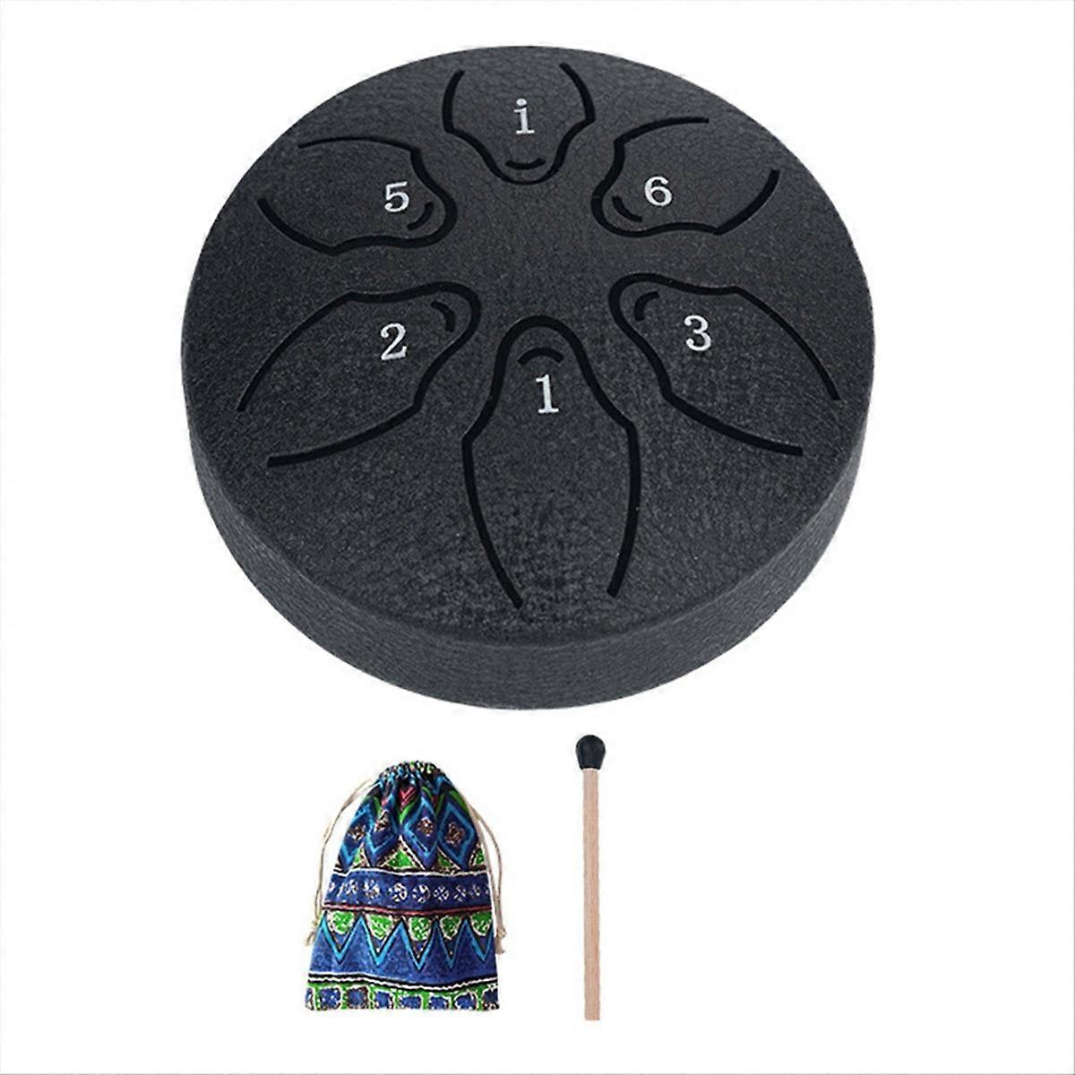 6 Notes 3 Inches Chakra Tank Drum Percussion Padded Mallets Black