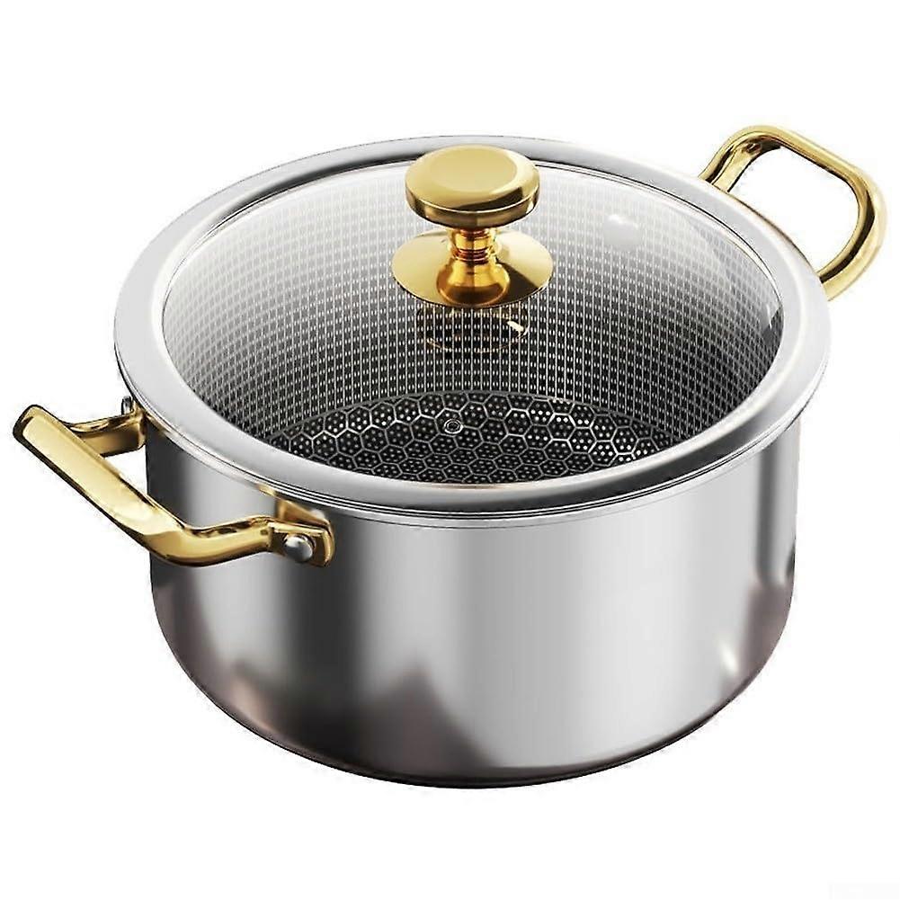 Large Capacity Stainless Steel Soup Pot With Lid And Steamer Basket, Honeycomb Pattern, 18 cm