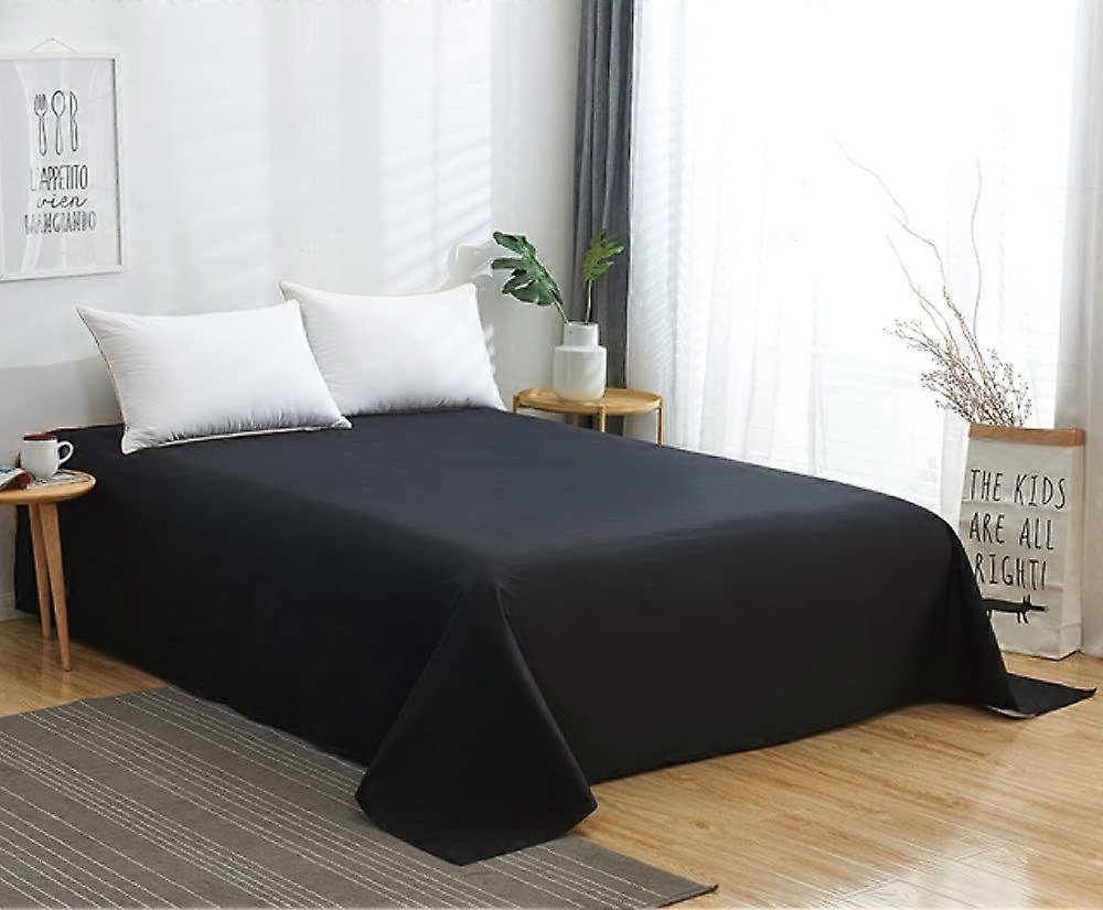 Bedding Sheet Flat Sheet King Size Queen Size Black 200x230cm Linen Solid Color