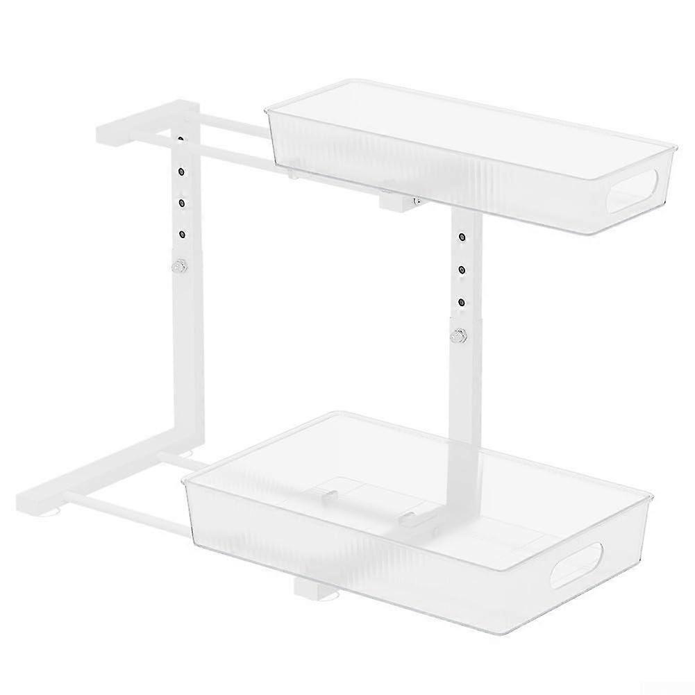 Under Sink Cabinet Organizer Drawer PullOut Shelf Height Adjustable Removable Design White Acrylic Material
